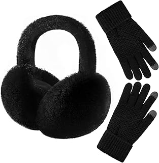 Premillow Winter Ear Muffs Gloves Set for Women Girls Faux Fur Ear Warmers Covers Headband for Cold Weather