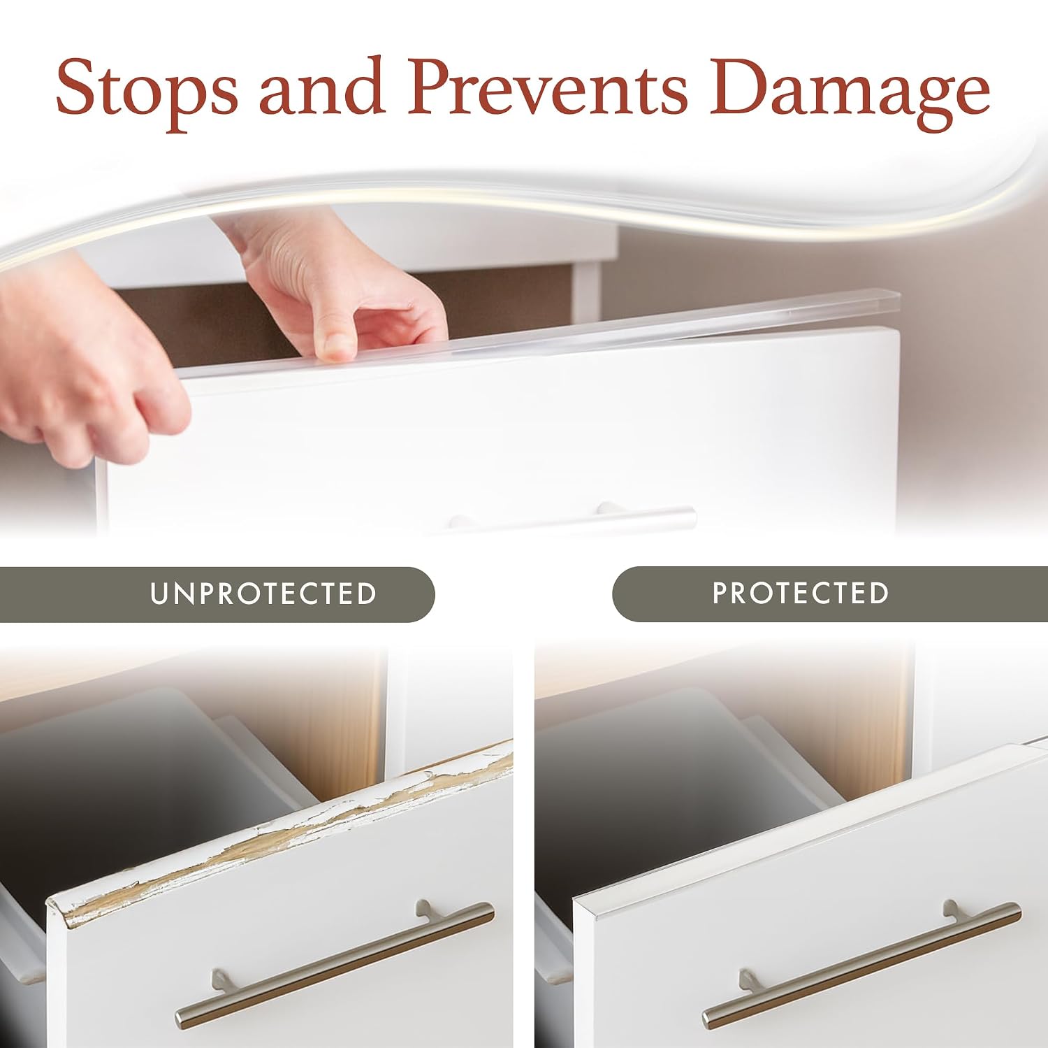 Cabinet Hero Slimline Cabinet Edge Protector - Prevents Chipping, Wear, Discoloration - Drawer Edge Guard, Bumper for Drawer - Easy Slip-On Installation - 3/4" Thick, 18" Length, Clear, Pack of 4