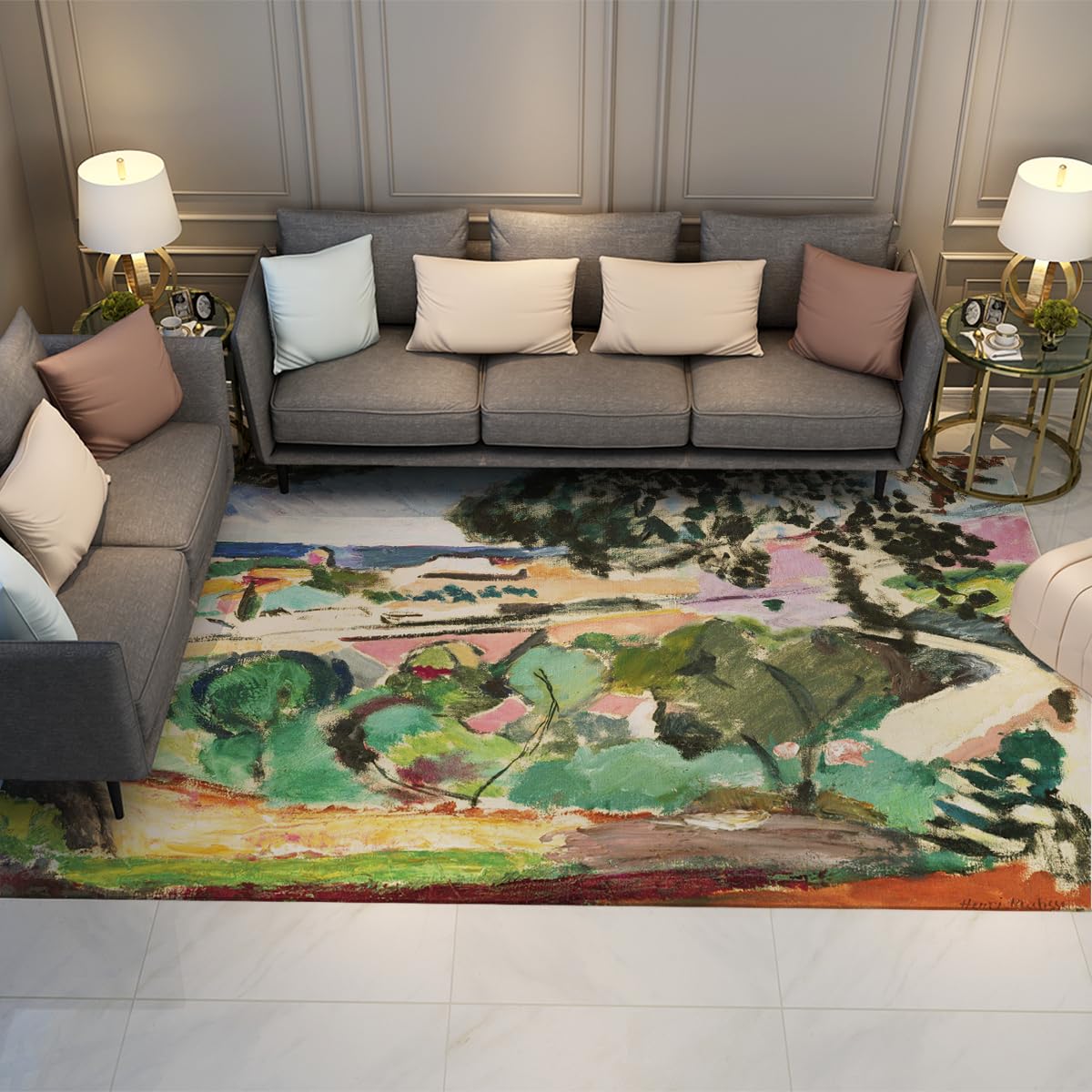 Landstadt-Landschaftsteppich Flächenteppich Land-Bauernhaus-Teppiche für Wohnzimmer Schlafzimmer Waschbar Rutschfester und Flacher Teppich für Klassenzimmer 180x240cm