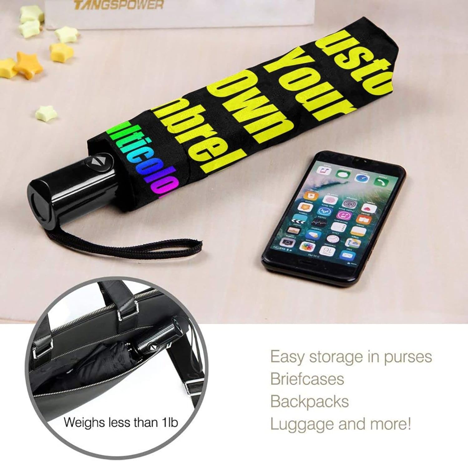 Custom Umbrellas Design Your Own Add Logo or Image Personalized Design Sun/Rain All Weather Folding Foldable Umbrella Gifts For Men Women Family, Inside or Outside Print, Auto Open And Close