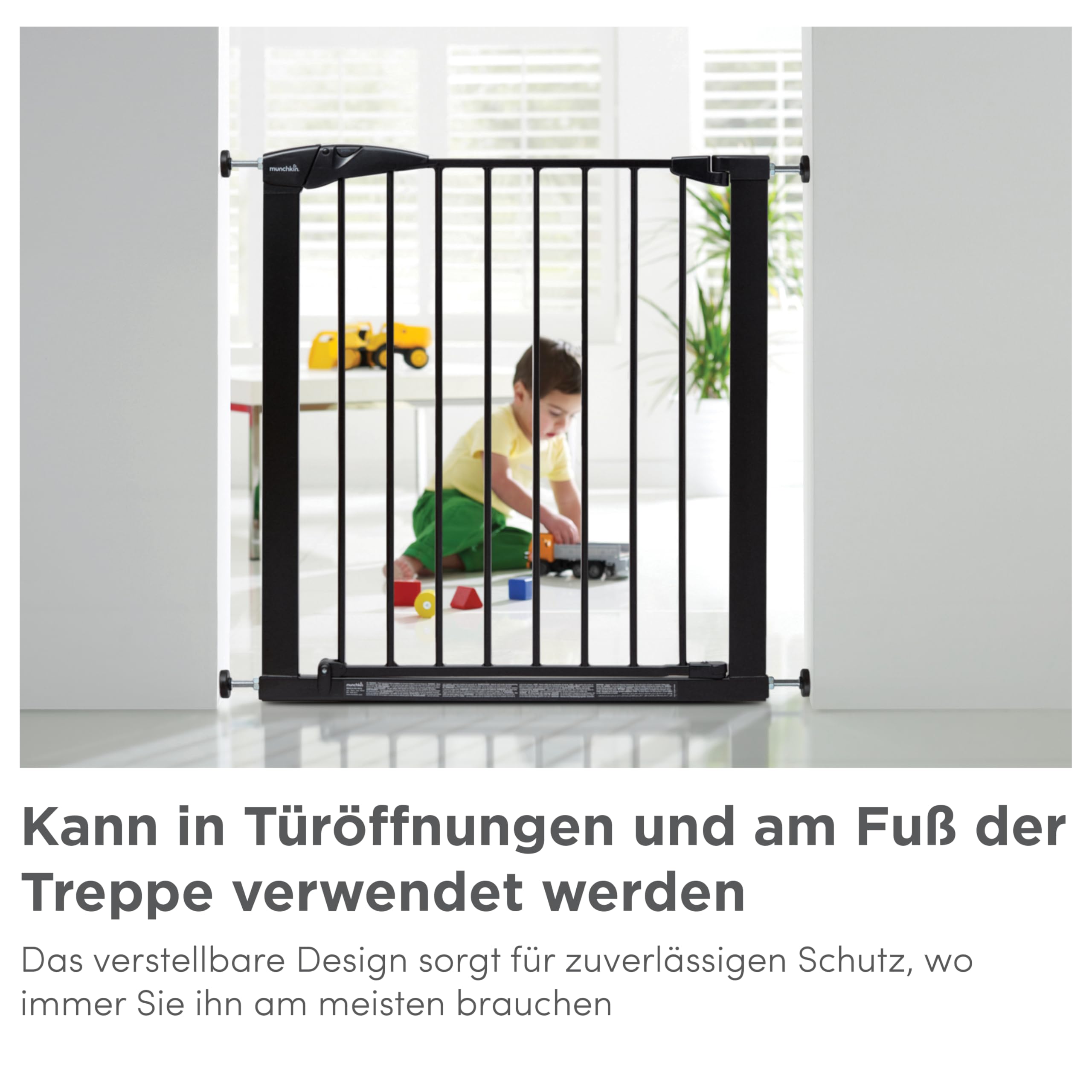 Munchkin Lindam Türgitter für Babys, ausziehbares Türschutzgitter & Treppenschutz zum Klemmen, ideal für Kinder und Haustiere, ohne Bohren, 76-82 cm, schwarz