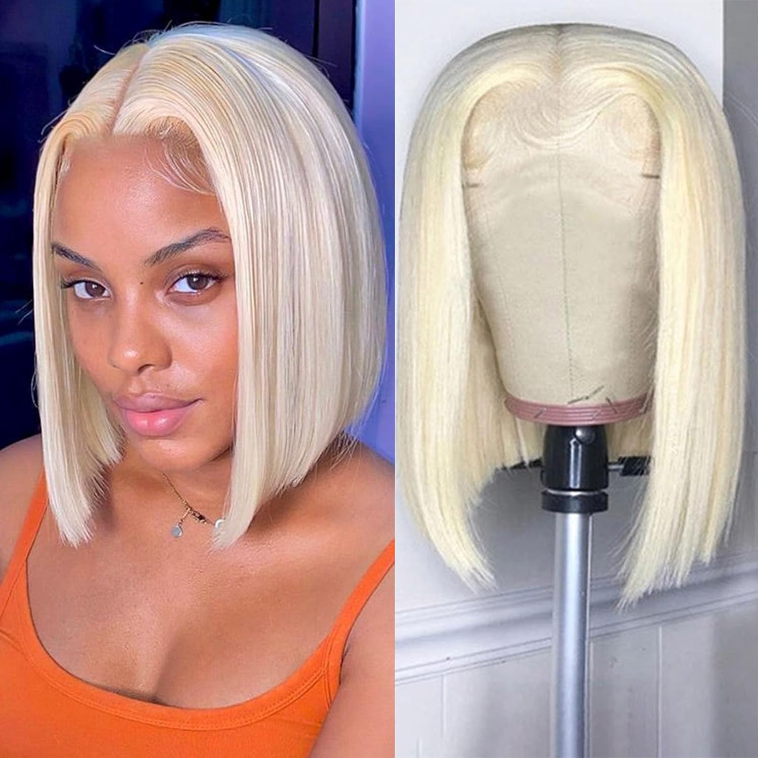 Blonde Bob Wig Human Hair 613 Lace Front Wig Human Hair 13X4 HD Lace Front Wigs Human Hair Pre Plucked With Baby Hair 150% Density 613 Short Bob Wigs Human Hair For Women (14inch, 13X4 613 Bob Wig)