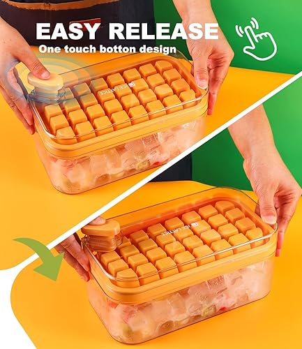 Miniatura 2 de Bandejas para cubitos de hielo con tapa y contenedor, bandejas de hielo de fácil liberación para congelador, paquete de 2 moldes para cubitos de