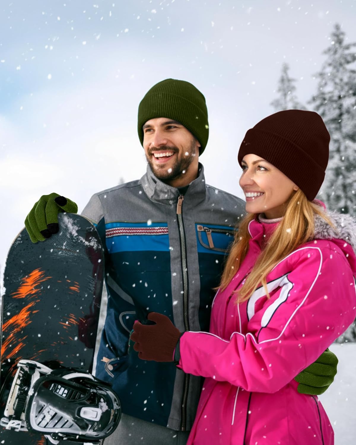 8 Pcs Winter Beanies and Gloves Set for Men Women, Stretchy Knitted Hats Touch Screen Gripper Glove Unisex Warm Gift - Image 6