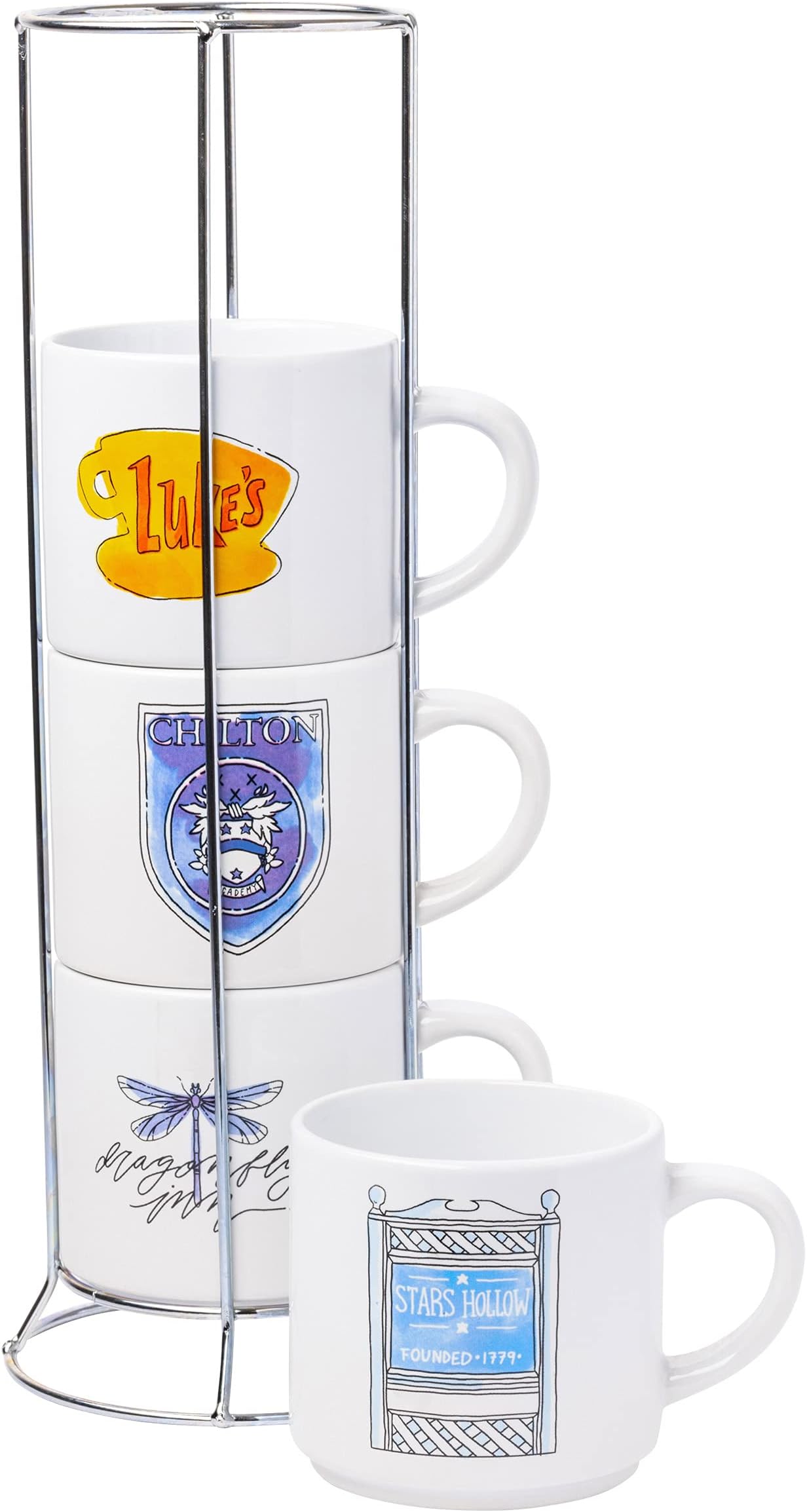 Silver Buffalo Gilmore Girls Locations 4pc Ceramic Mug Stack, 10 Ounces