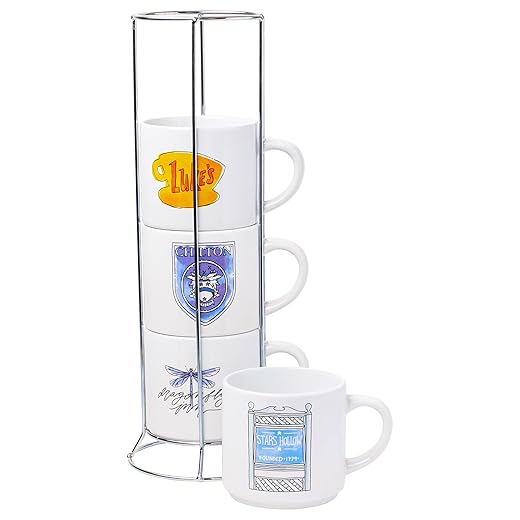 Silver Buffalo Gilmore Girls Locations 4pc Ceramic Mug Stack, 10 Ounces