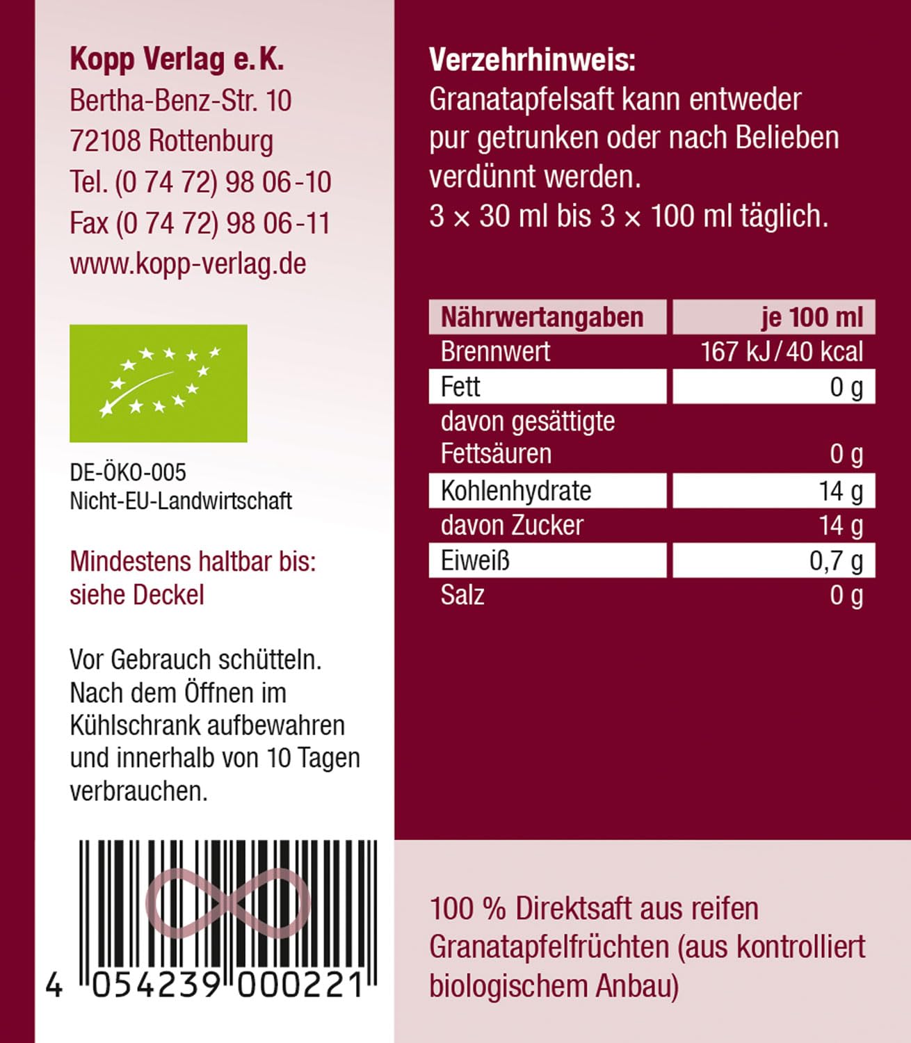 KOPP Vital Kennenlern-Biosaftbox, 4 Flaschen à 1 Liter