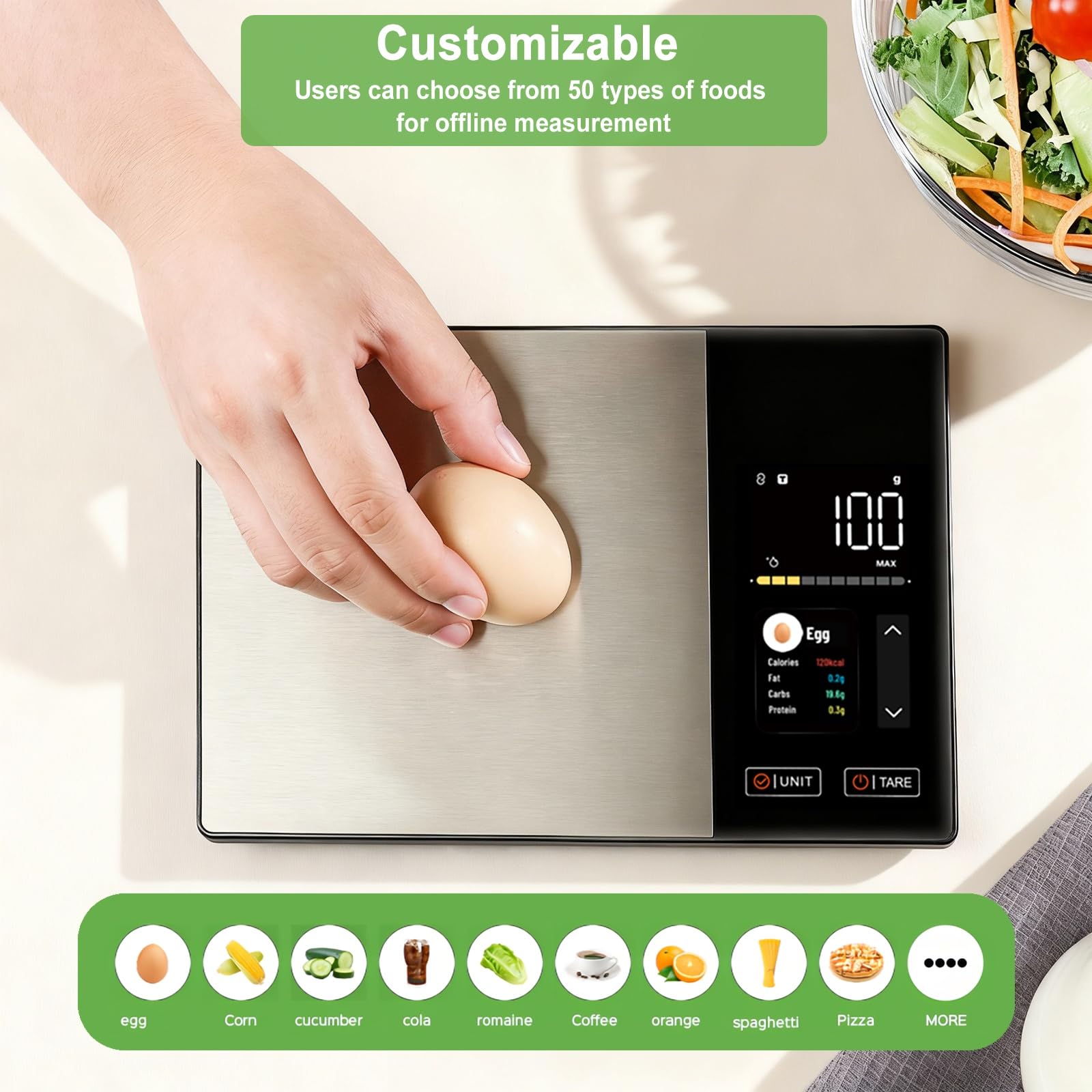 Báscula inteligente de alimentos con calculadora nutricional, báscula digital de cocina para pérdida de peso, aplicación gratuita con 23 nutrientes y seguimiento de calorías, peso digital en