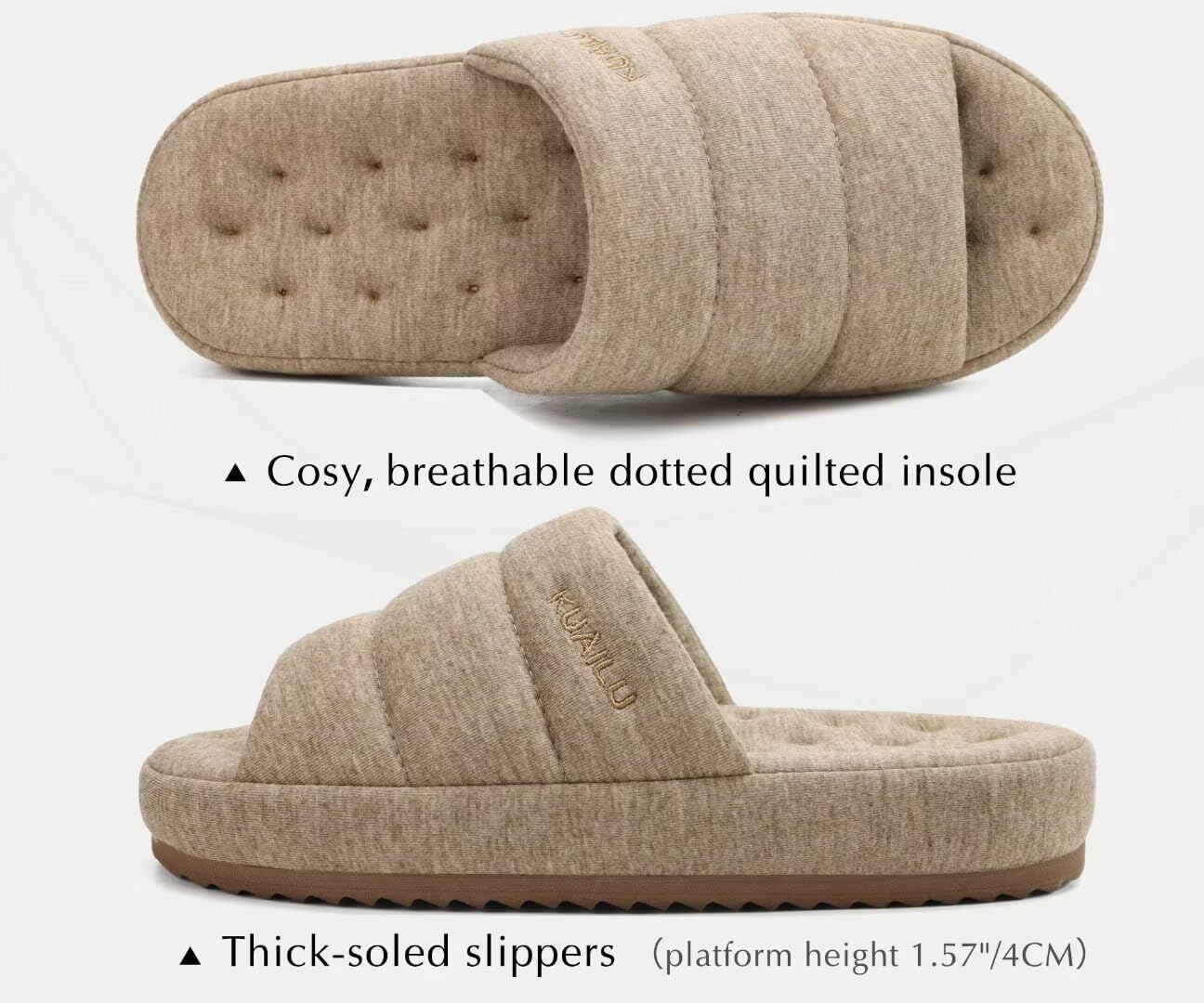 KuaiLu Slippers For Men Cotton-blend Fabric Warm Slide Slipper Comfy Arch Support Indoor Outdoor House Slippers Shoes Comfortable Slip on Lightweight Thick Cushion Mens Scuff Slippers - Image 4