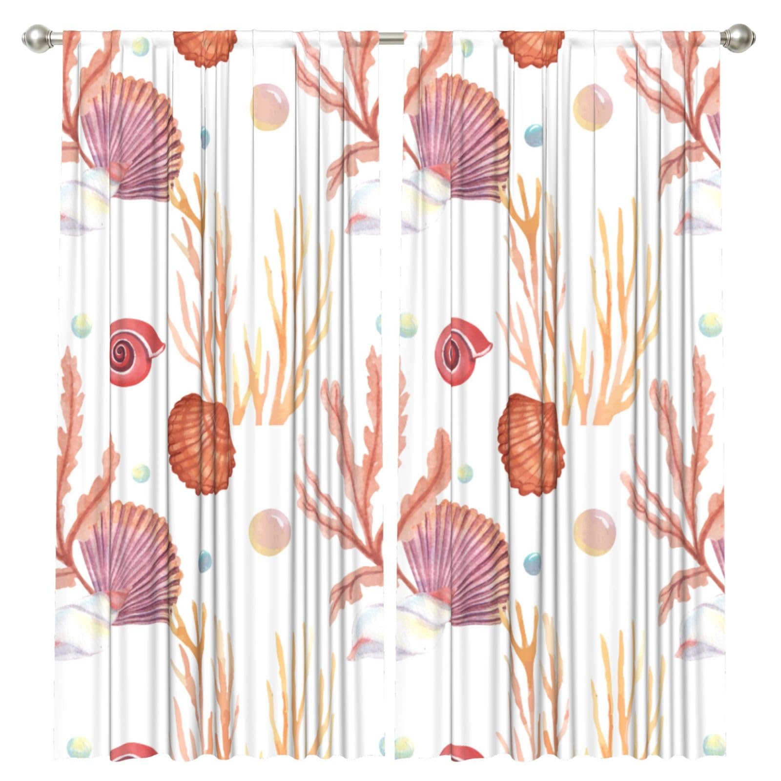 InOmak Sea Shell, 2 Panels Window Curtains 52 x 84 Inch Blackout Curtains for Living Room Bedroom