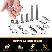 Vista 5 de 12 piezas M8 (0.3"/7.8mm) pasador de horquilla y M3 X 60mm kit surtido de pasadores de chaveta en forma de R, pasador de chaveta de cabeza plana