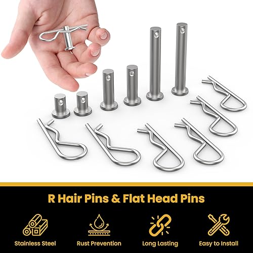 Miniatura 5 de Juego surtido de 12 pines de horquilla M8 (0.3"7.8 mm) y M3 x 2.362 in en forma de R, acero inoxidable 304 de un solo agujero de cabeza plana clips