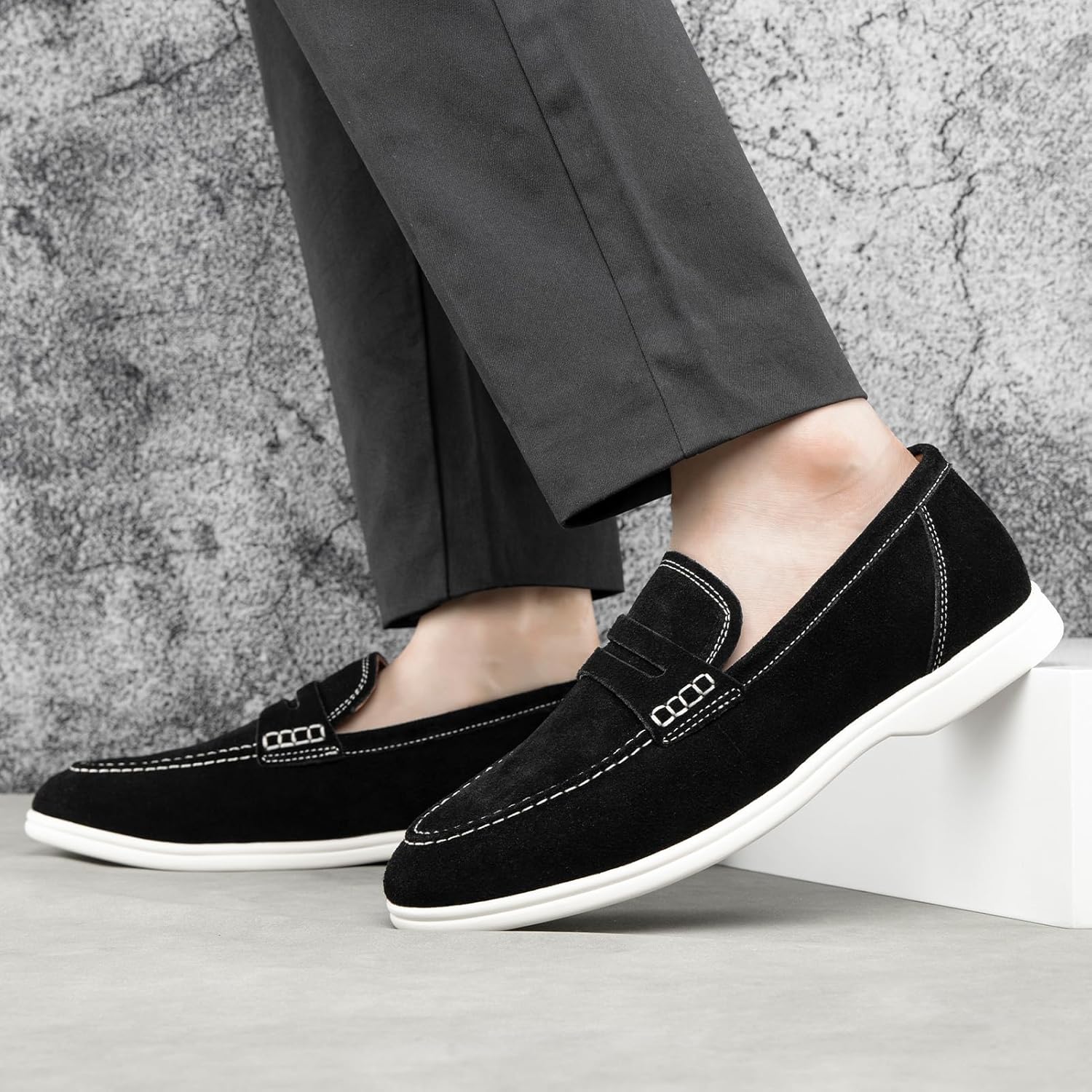 Meijiana Men's Genuine Leather Loafers Slip-On Moccasins Suede Dress Shoes, Lightweight and Breathable with Rubber Sole Stylish Mens Loafers - Image 2