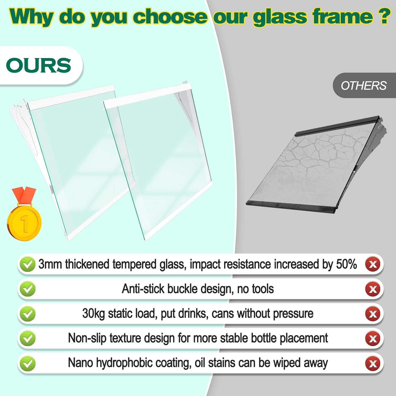 Upgraded DA97-20044A Left Refrigerator Glass Shelf & DA97-20045A Right Refrigerator Replacement Shelve Compatible with Samsung Refrigerator Parts RF28R7351SG RF28R7201SR Fridge Shelf Replacement