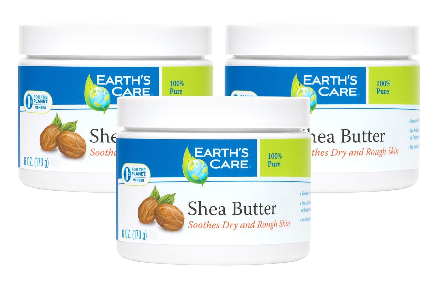 Earth's Care Pure Shea Butter, Hexane-Free, No Artificial Colors or Fragrances, Packed in USA 6 OZ. (3 Jars)