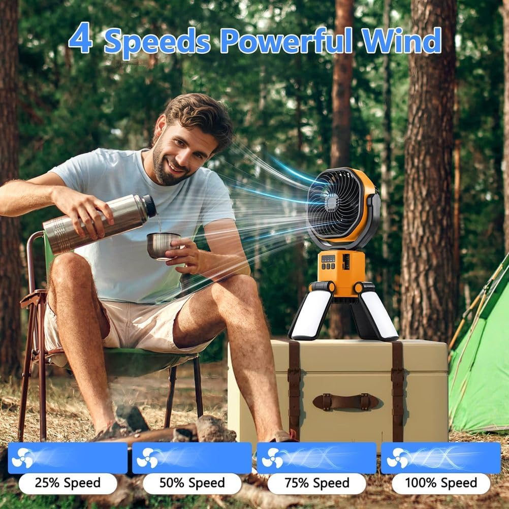 Camping Fan with Light, Support Solar Battery Power, Automatic Oscillation 360° manually Adjustable Fans for Outdoor, Camping, Beach, Fishing