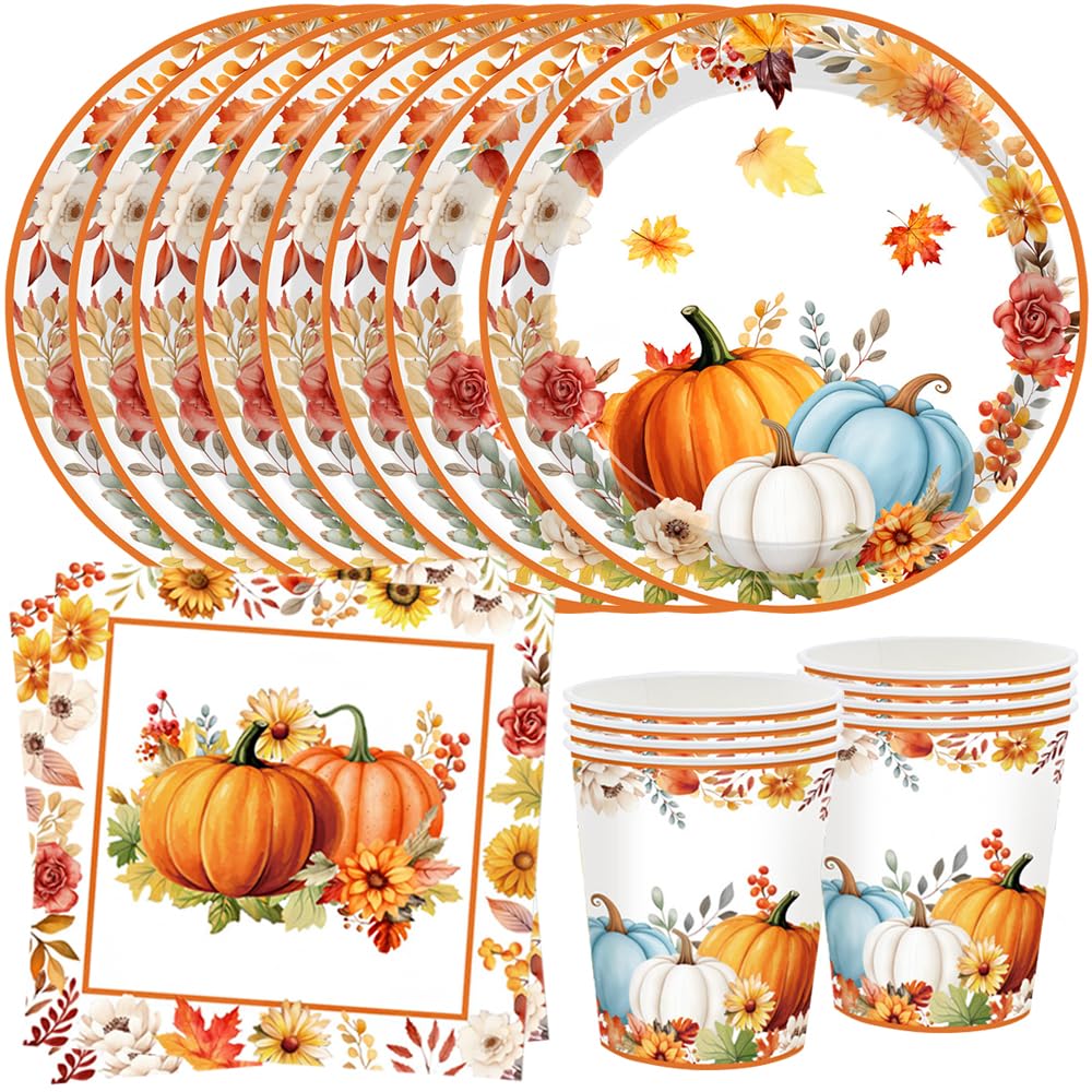 Zucca Stoviglie per Feste Decorazioni Autunno Ringraziamento Stoviglie Zucca Autunnali Bicchieri Piatti Carta Tovaglioli Forniture per Feste di Halloween Autunnale 16 Ospiti