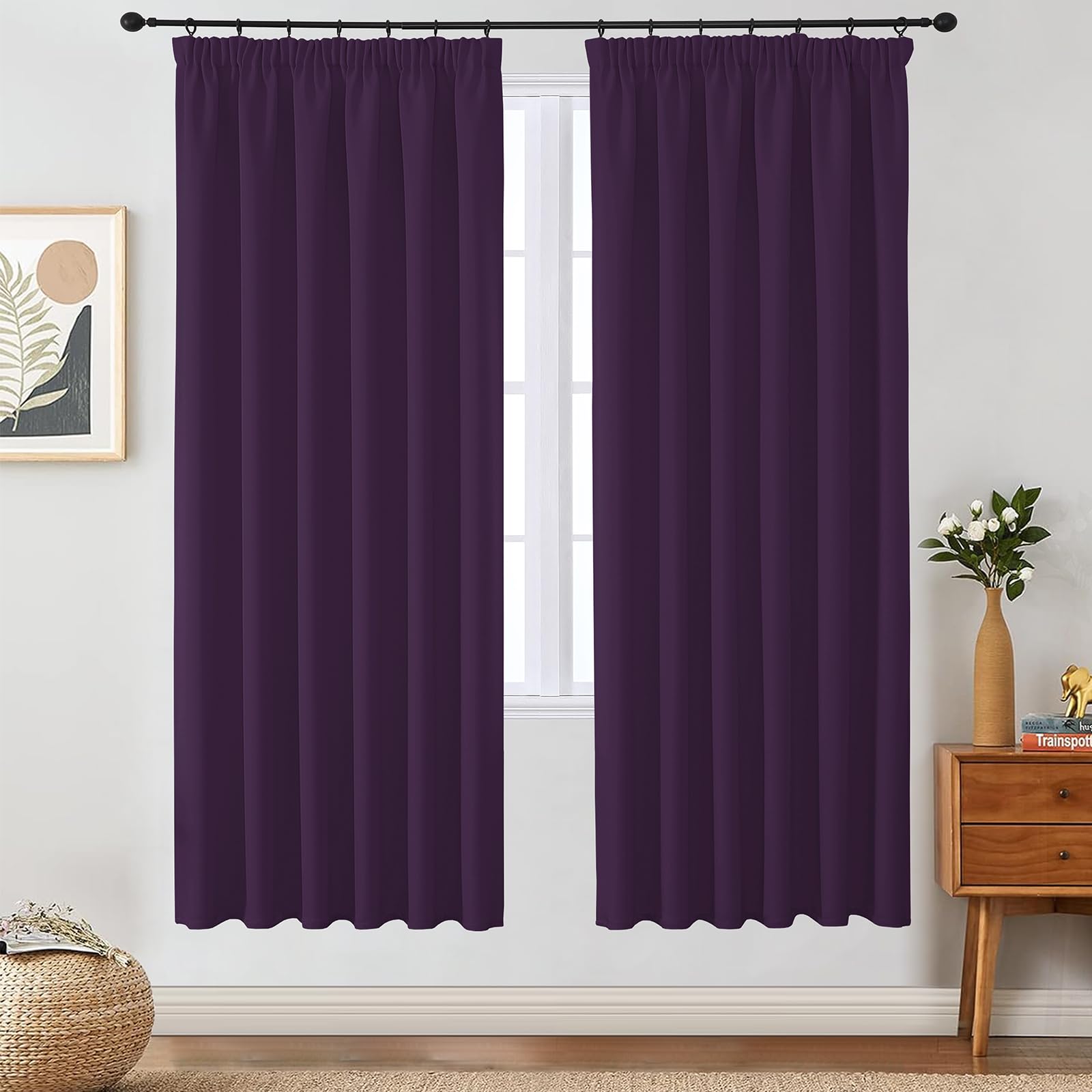 VEHEDE Purple Blackout Curtains for Living Room โ Pencil Pleat Thermal Curtains, Noise Reducing & Privacy, W46 x L72 Inch, 2 Panels