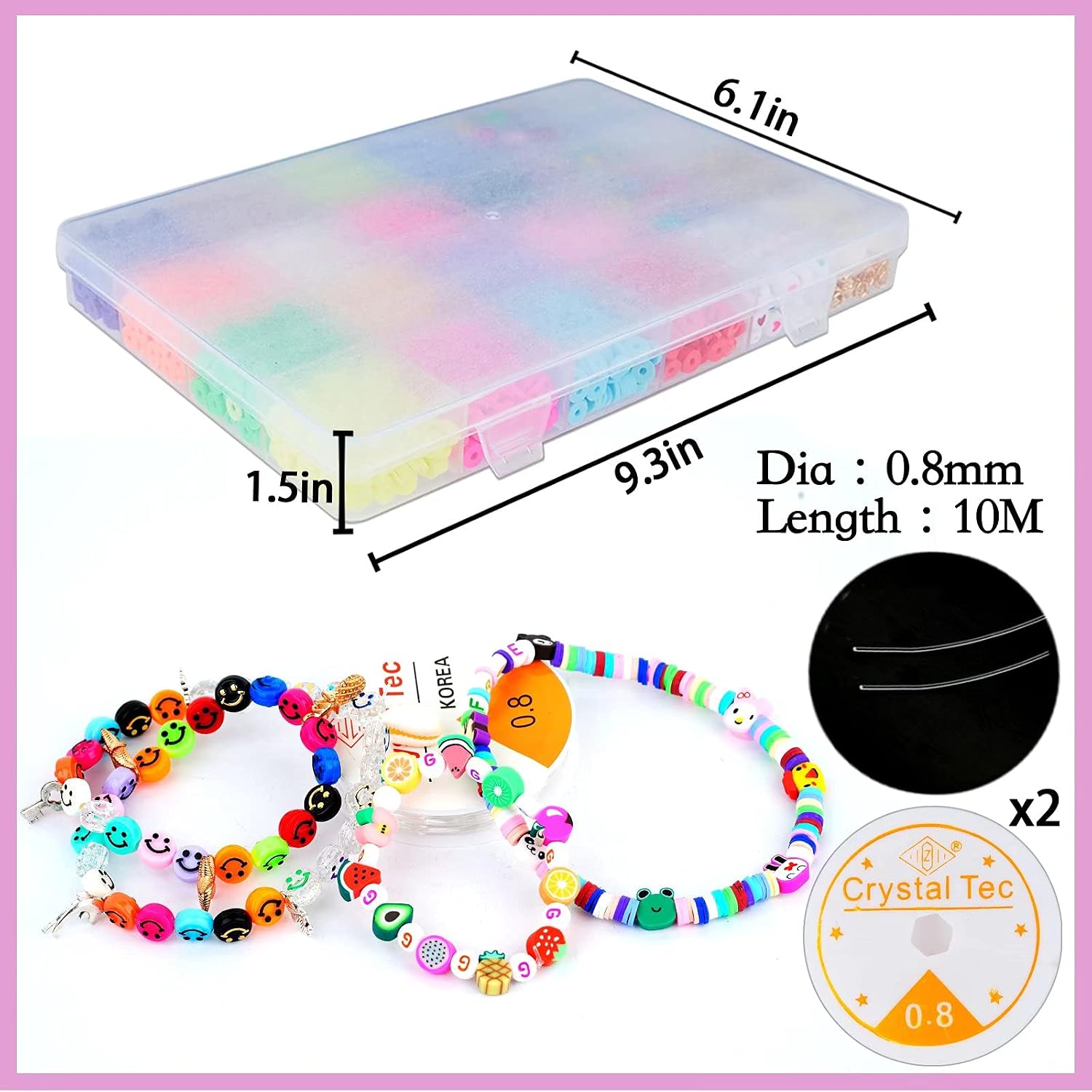 4600Pcs Polymer Clay Beads for Bracelets Making Kit Crafts for Girls Ages 8-12 Beads for Jewelry Making with Charms Kit Smiley Face Beads Toys for Girls 8-10 Birthday Gifts for 4 5 6 7 Years Old Girls
