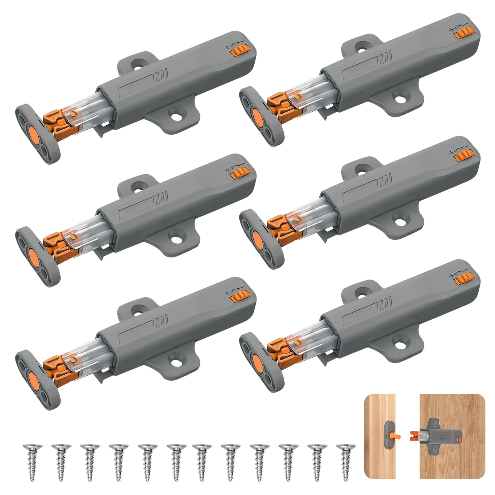Mdputy Grey 6 Pcs Push Open Door Catch Latch, Push To Open Heavy Duty Release Catches Spring Touch Release Latch For Closet Closing Closure (Grey)