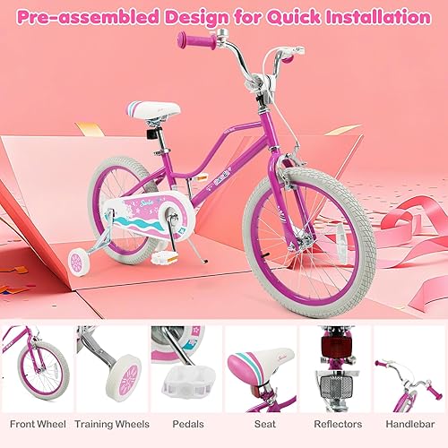 Miniatura 6 de BABY JOY Bicicleta para niñas, 12 pulgadas, 14 pulgadas, 16 pulgadas, 18 pulgadas, bicicleta para niños de 3 a 8 años con ruedas de entrenamiento,