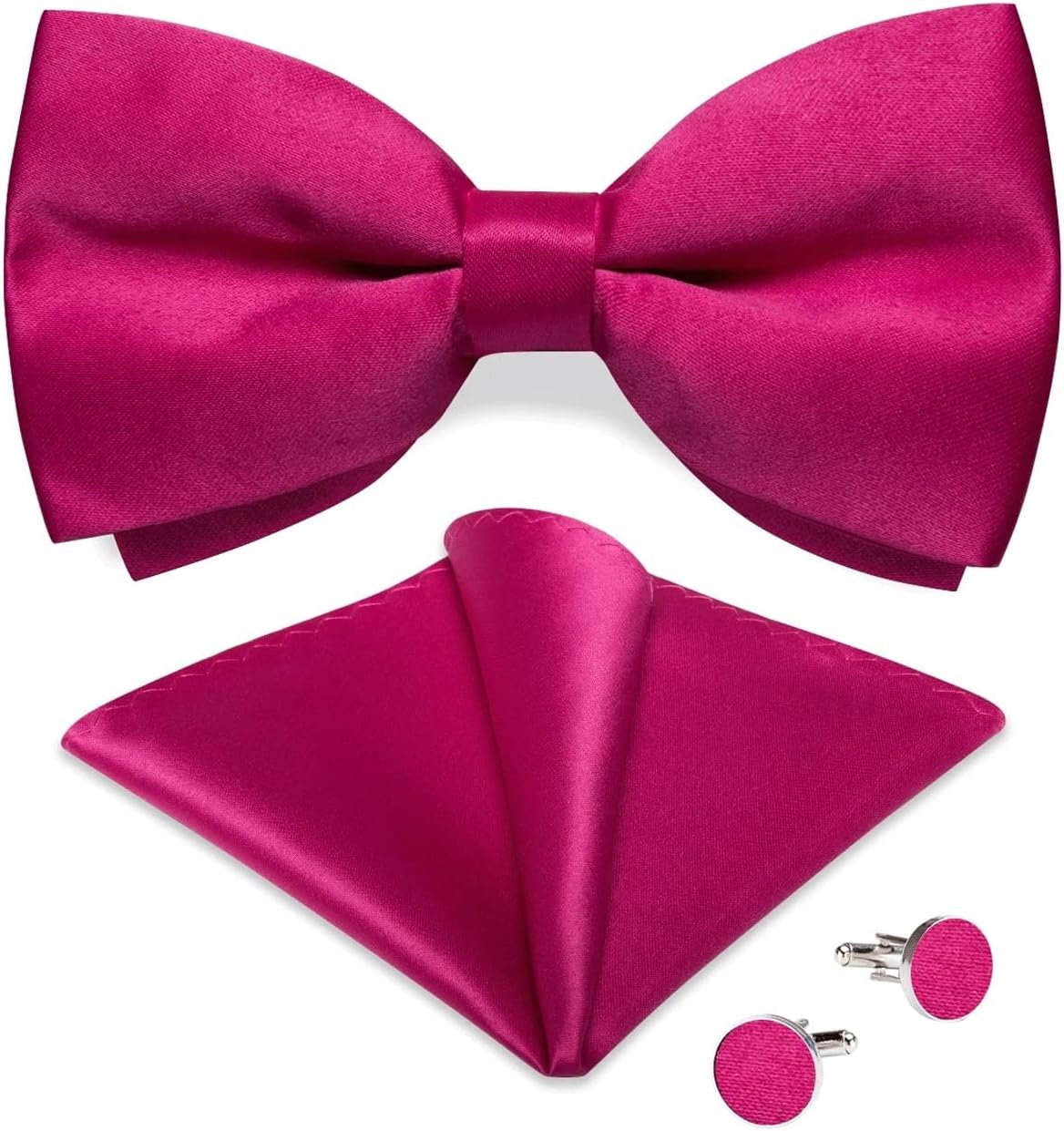 Solid Pre-tied Bowtie Bow Tie Pocket Square Cufflinks Sets for Man Adjustable Silk Knots Wedding Party