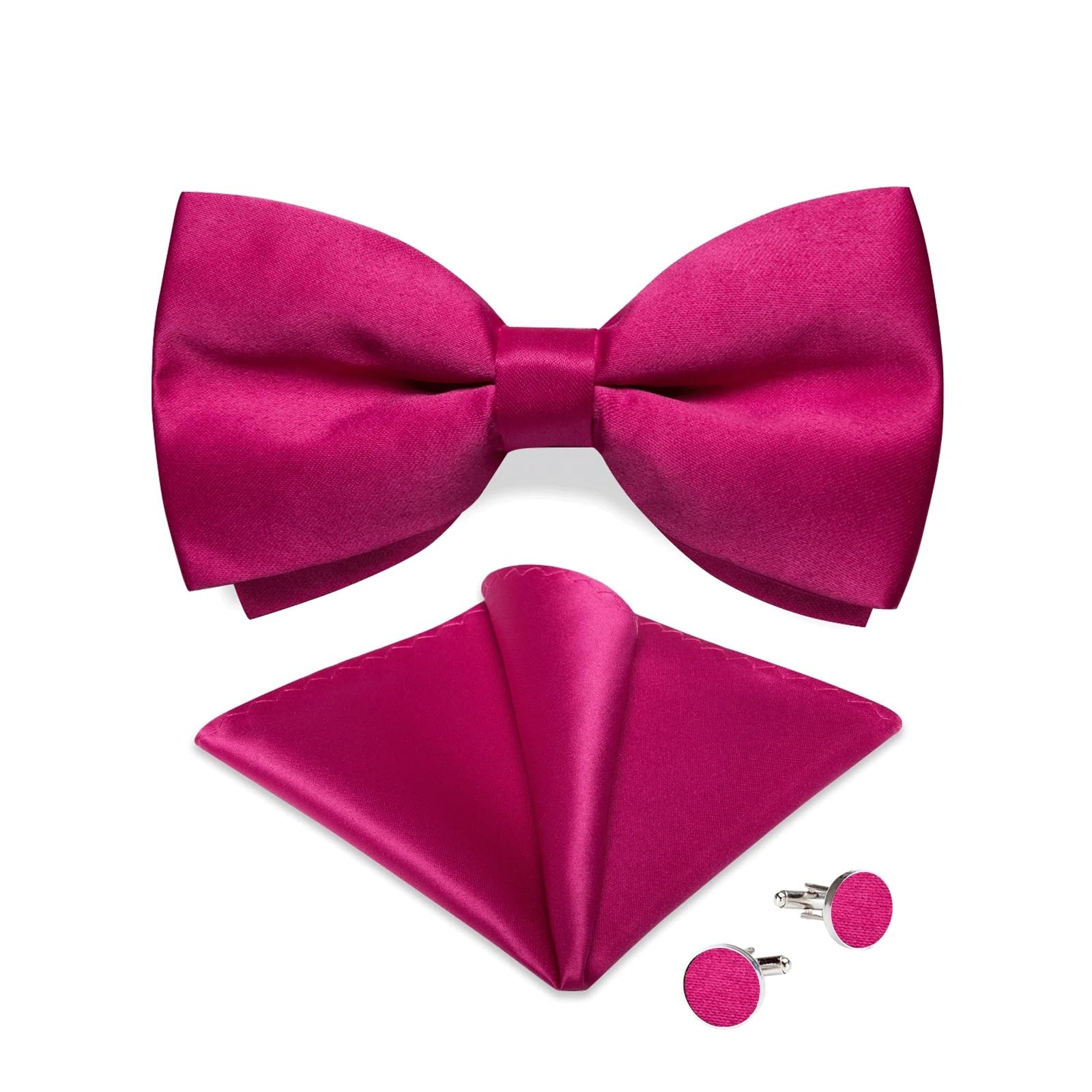 JFDBGU Solid Pre-tied Bowtie Bow Tie Pocket Square Cufflinks Sets for Man Adjustable Silk Knots Wedding Party