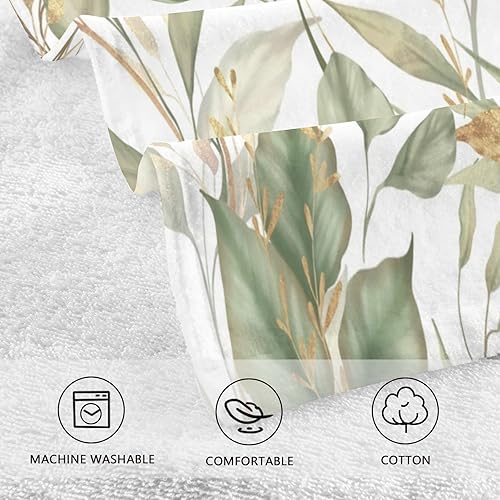 Miniatura 4 de Kigai Juego de 2 toallas de mano de hojas verdes y doradas, altamente absorbentes, suaves, decorativas, de algodón, para cocina y baño, 16 x 28