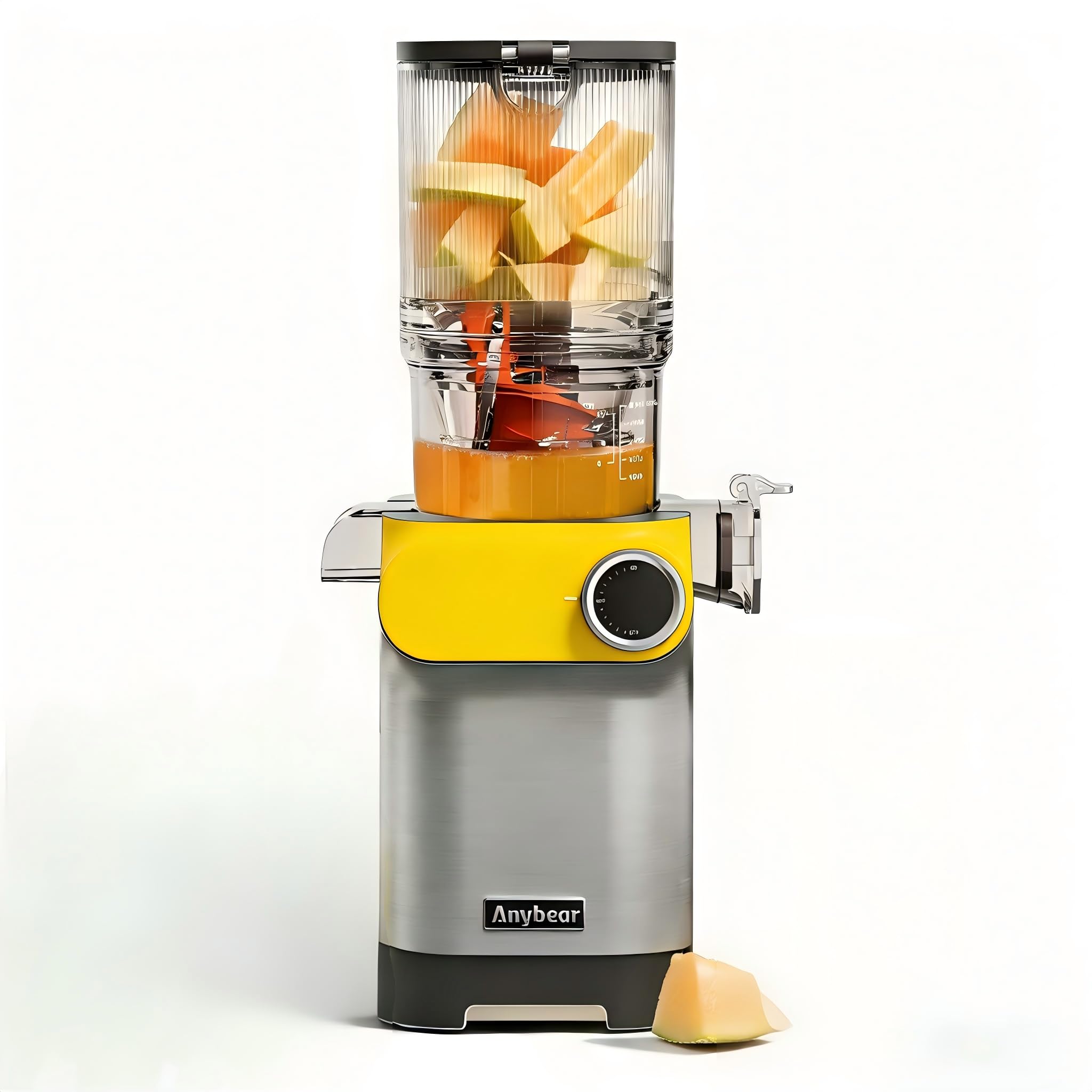 Anybear Entsafter 200W Slow Juicer mit 110 mm großem Einfüllschacht für ganze Früchte/Gemüse | Upgraded Schnecke | Tritan-Material | BPA-frei | Inkl. Saftrezepte (Gelb-Orange)