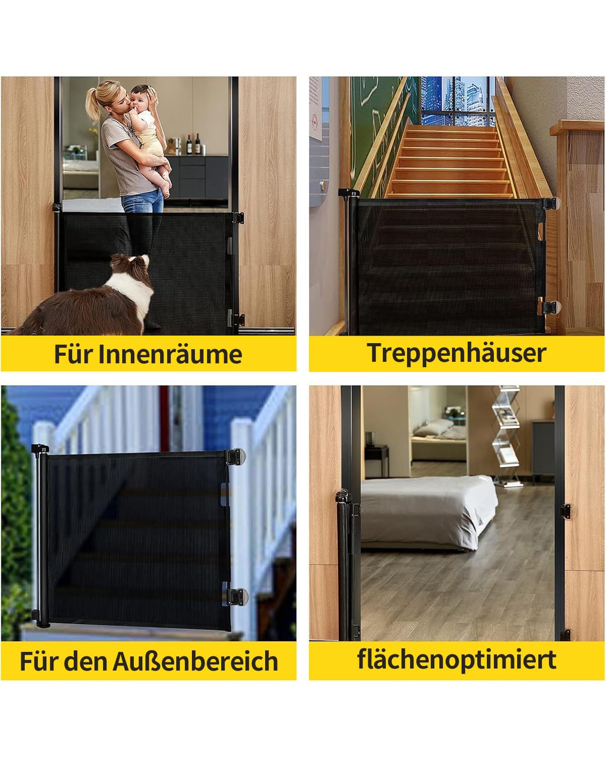 2 unidades de rejilla de protección para escaleras, extensible, 0-140 cm, para bebé, color negro