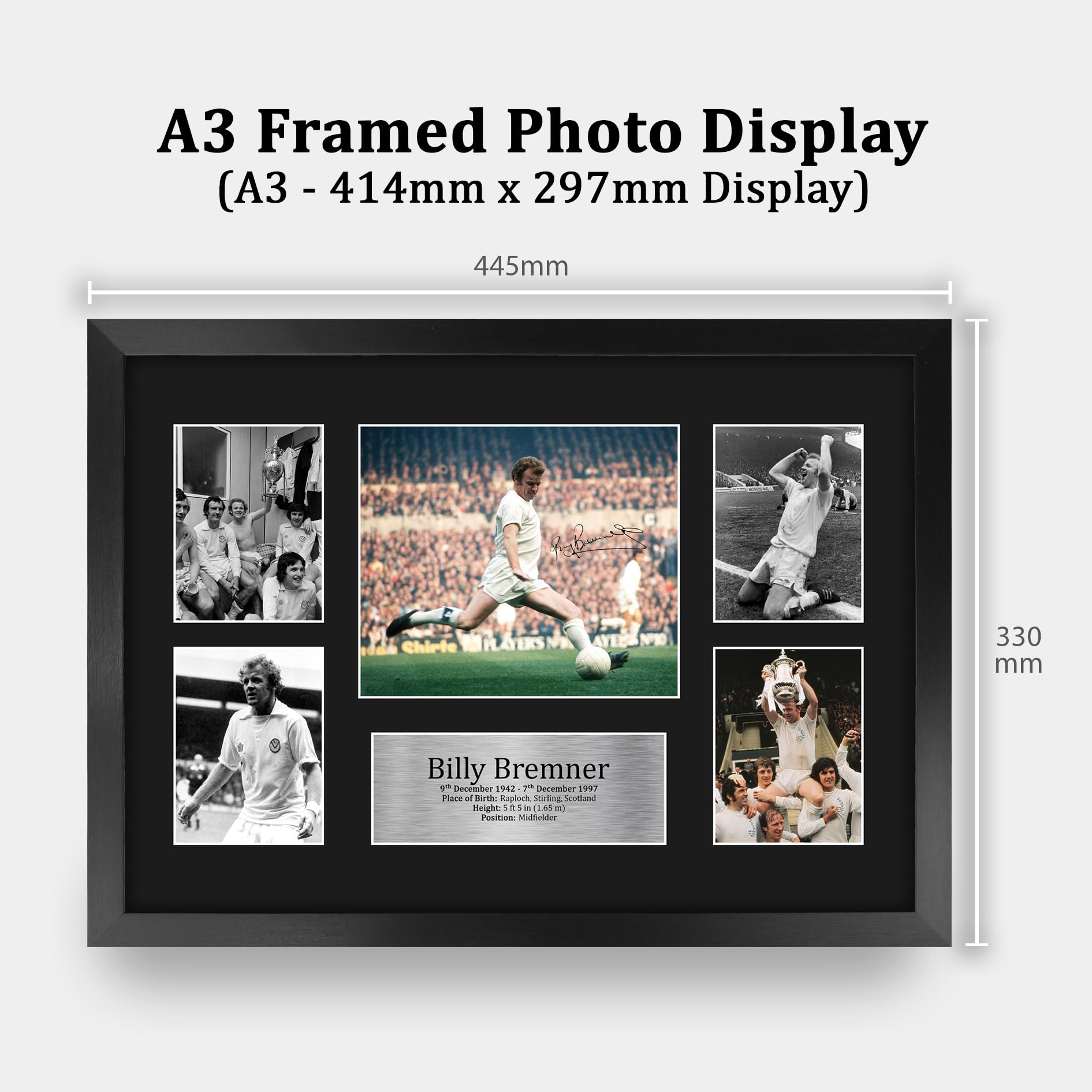 HWC Trading Stampa Con Autografo A3 – Billy Bremner Leggenda Leeds United – Quadro Incorniciato Per Tifosi – Regalo Da Collezione