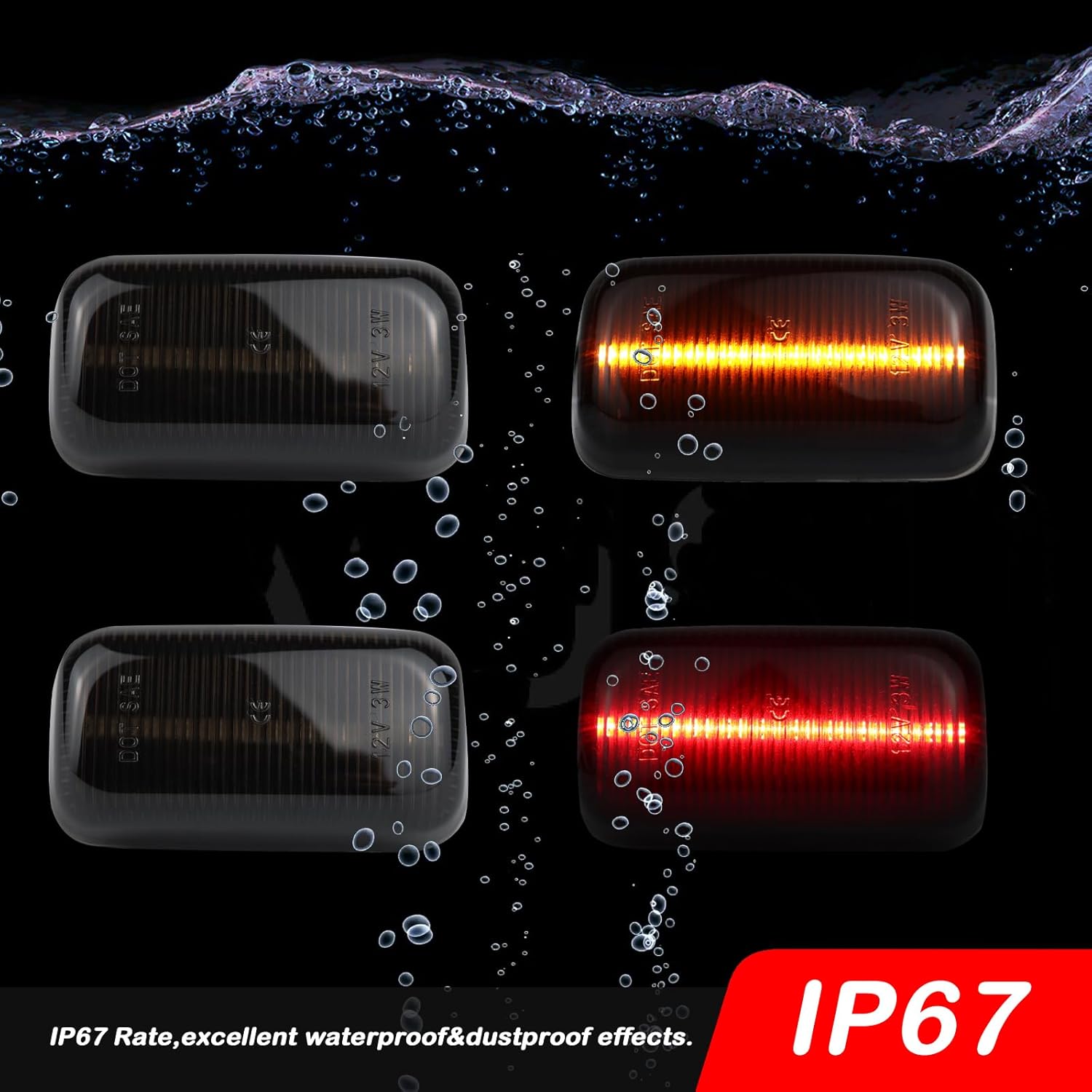 Smoked Lens Amber Red fender LED Side Marker Lights For 2015-2023 Chevy Silverado GMC Sierra 2500HD 3500HD Dual Rear Wheel Bed Fender Marker Light Replace OEM Side Marker Lamps 4PCS