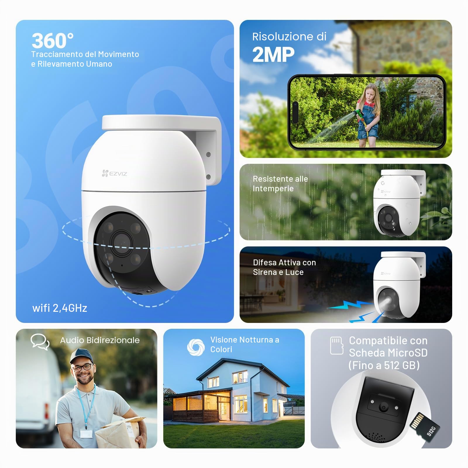 EZVIZ Pacchetto composto da Telecamera WiFi Esterno C8c 1080p e Telecamera WiFi Interno C6N 1080p