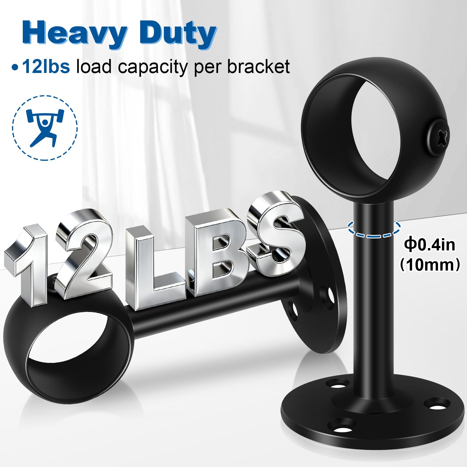 Ceiling Curtain Rod Brackets - Heavy Duty & Secure -5