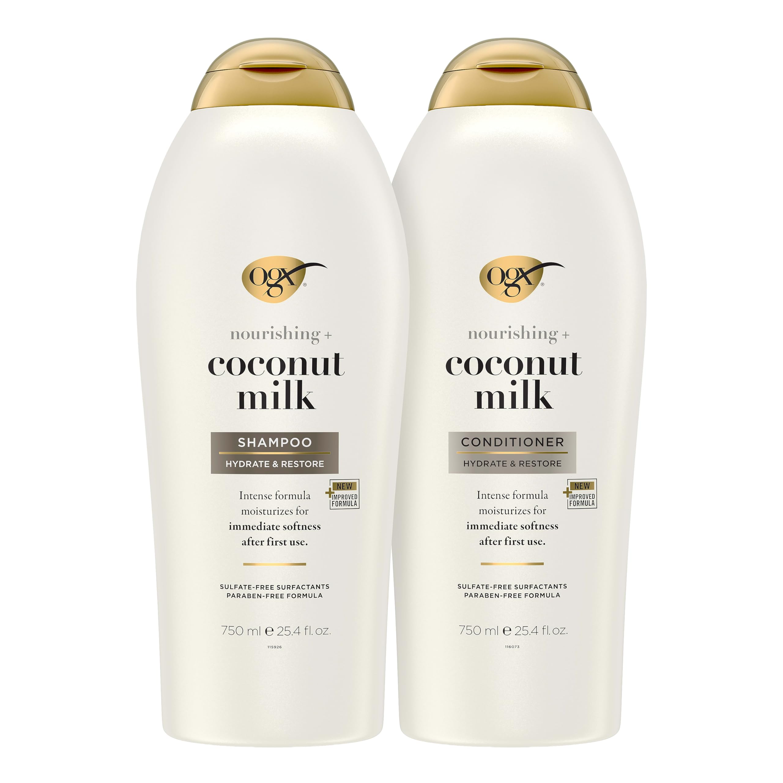 OGX Nourishing + Coconut Milk Shampoo & Conditioner Set, 2 x 25.4 fl. oz | Hydrates & Softens Hair, Lipi Pro Shield Technology, Creamy Coconut Milk, White Peach & Shea Butter Scent