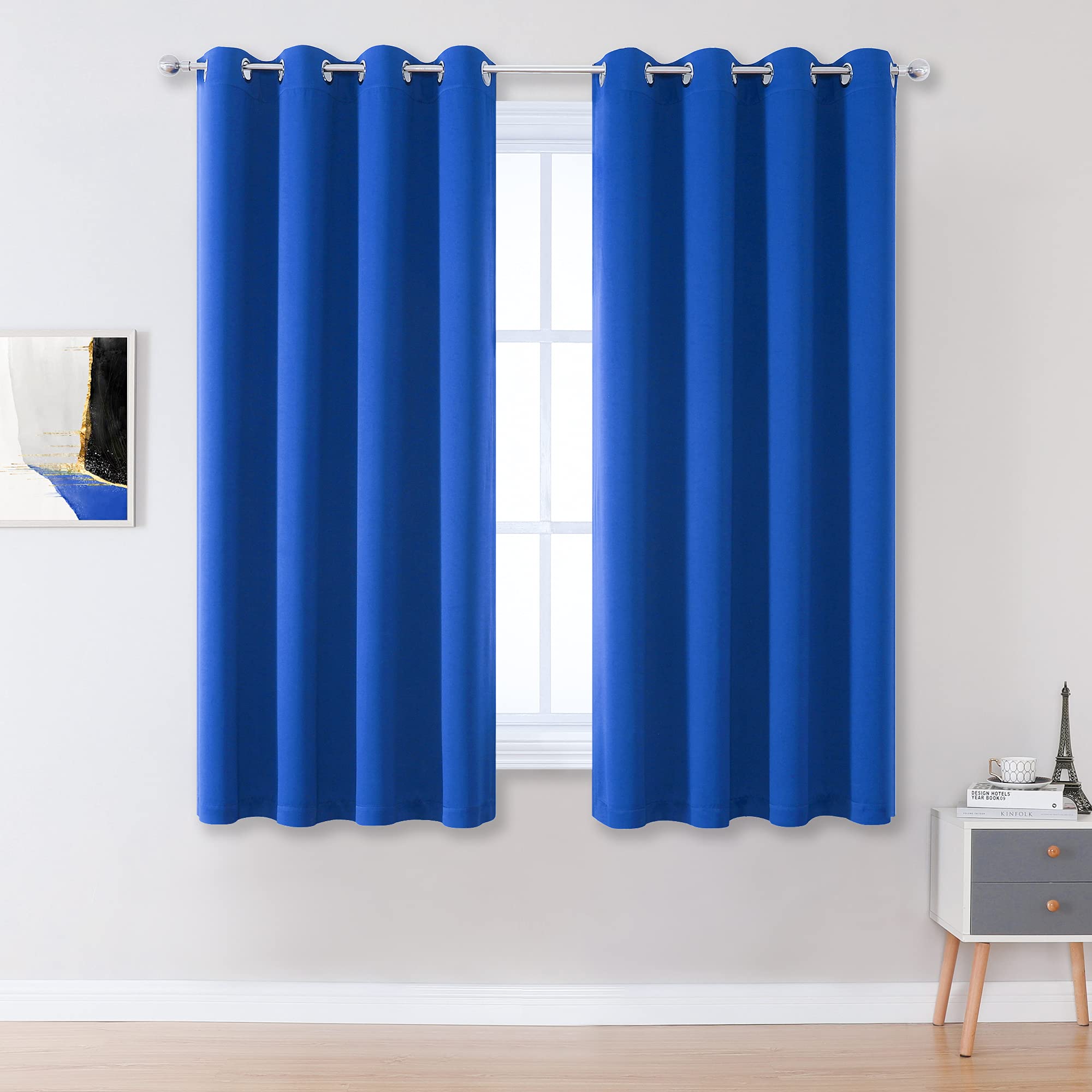 Blackout Curtains for Boys Bedroom - Blue Toddler Curtains Thermal Insulated Dorm Curtain Panels 52 by 54 Inch Length with Grommet Set of 2 Panels, Royal Blue