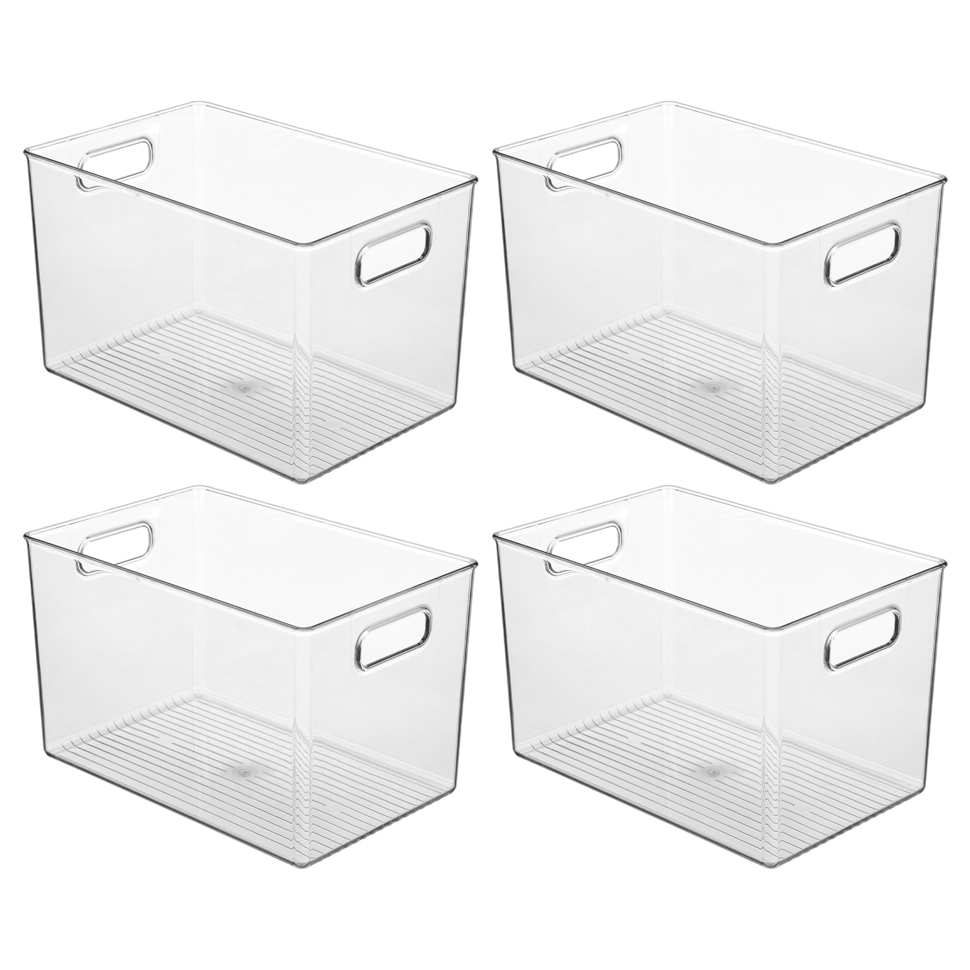 InterDesign iDesign - Contenitori portaoggetti con manici, per cucina, dispensa, bagno o casa, ufficio, set da 4, trasparenti