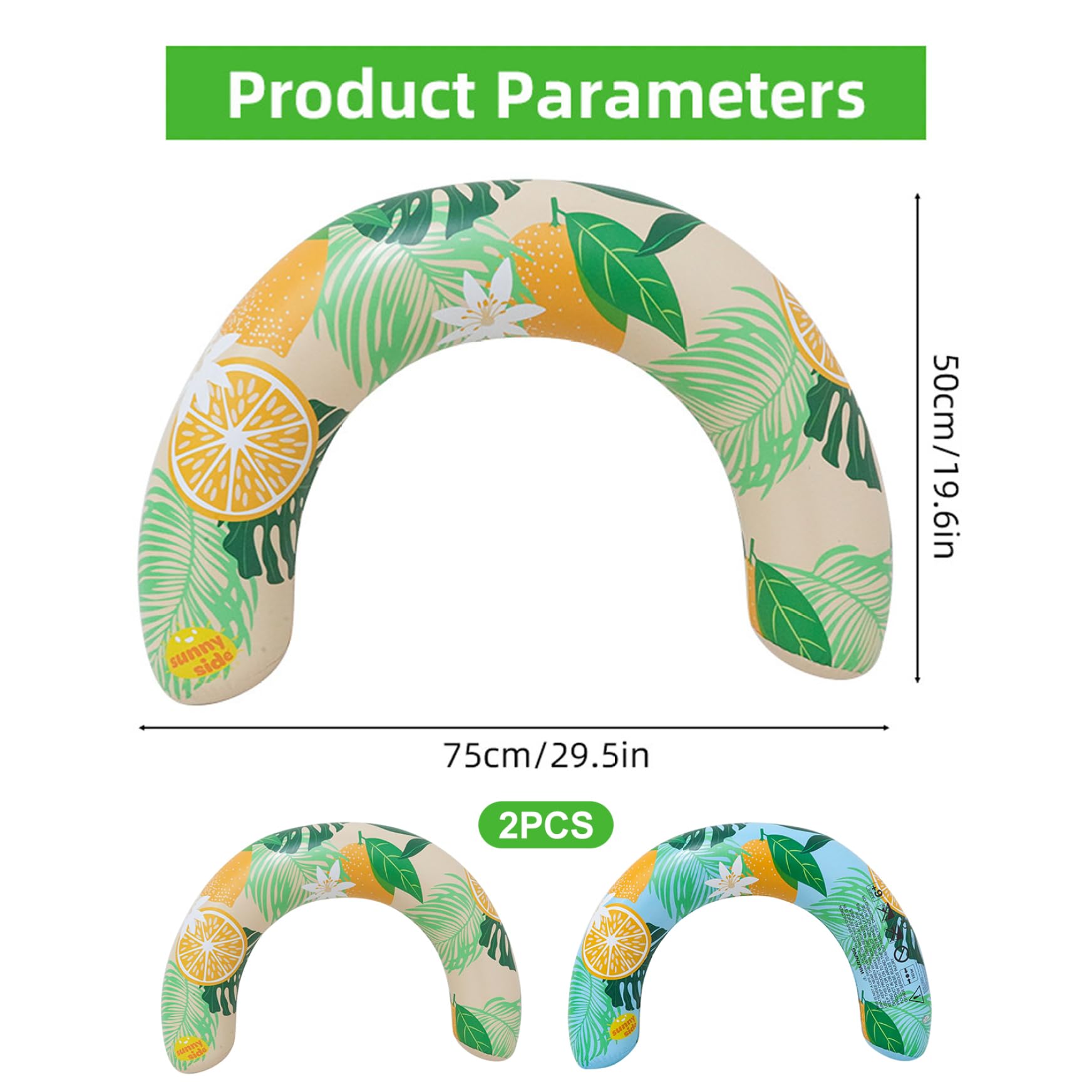 Paquete de 2 fideos inflables para piscina, fideos de natación en forma de U con estampado de limón para adultos, divertidos accesorios de flotadores para verano, playa, lago