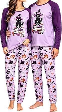 Couples' Matching Halloween Pajama Set, 2-Piece Long Sleeve