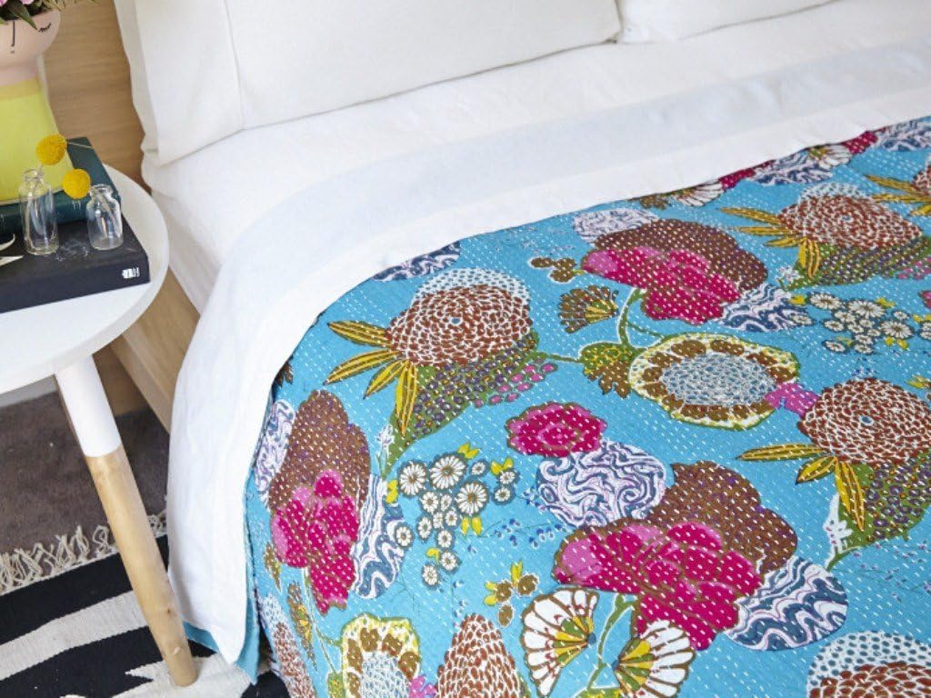 Vedant Designs Vintage Kantha Quilt Fruit Print Kantha Quilt Twin Kantha Bedspread Kantha BedCover