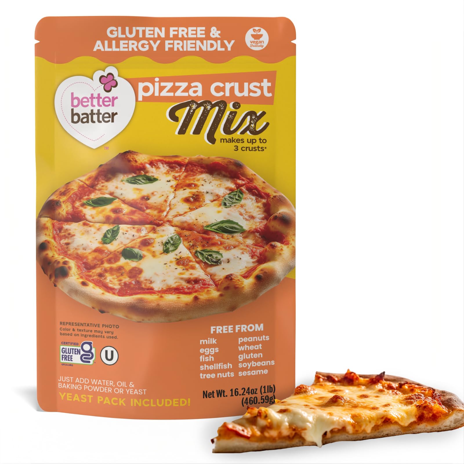 Better Batter Pizza Crust Mix | Certified Kosher, Vegan & Gluten Free Mix for Baking Top 9 Allergen-Free Perfect for 14" Pizzas! Just Add Water, Oil &
