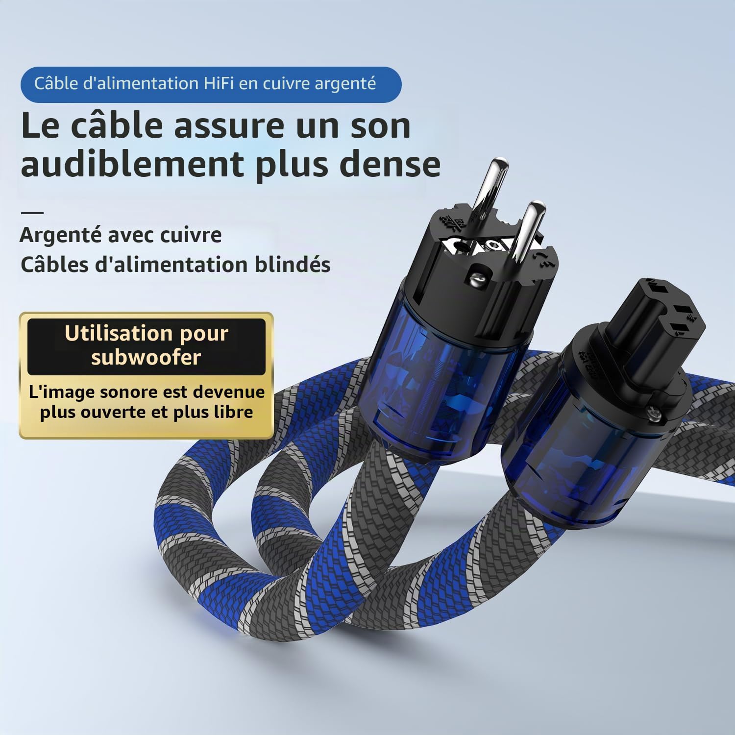 Tertullus Câble d'alimentation HiFi High End C15 câble d'alimentation audio HiFi avec prise Schuko et connecteur de dispositif froid (P037, rouge gris bleuté, 2 m)