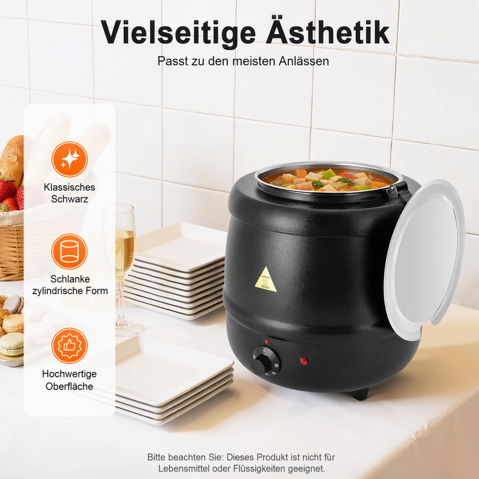 Warmhaltebehälter Elektrisch aus Gusseisen Suppentopf 10L 400W