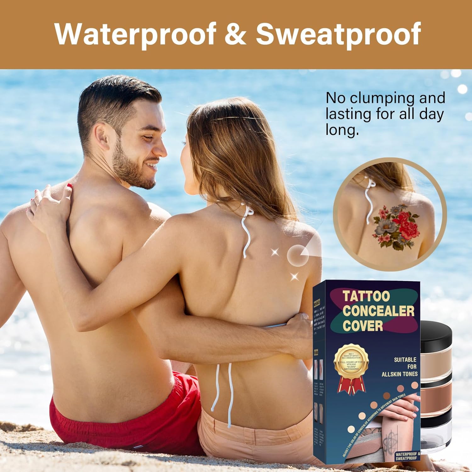 Tattoo Cover Up Makeup Waterproof, 2-Color Tattoo Concealer, Long Lasting Sweatproof Concealers and Neutralizing Makeup for Body, Naturally Cover Tattoos, Scars, Spots, Vitiligo - Image 6