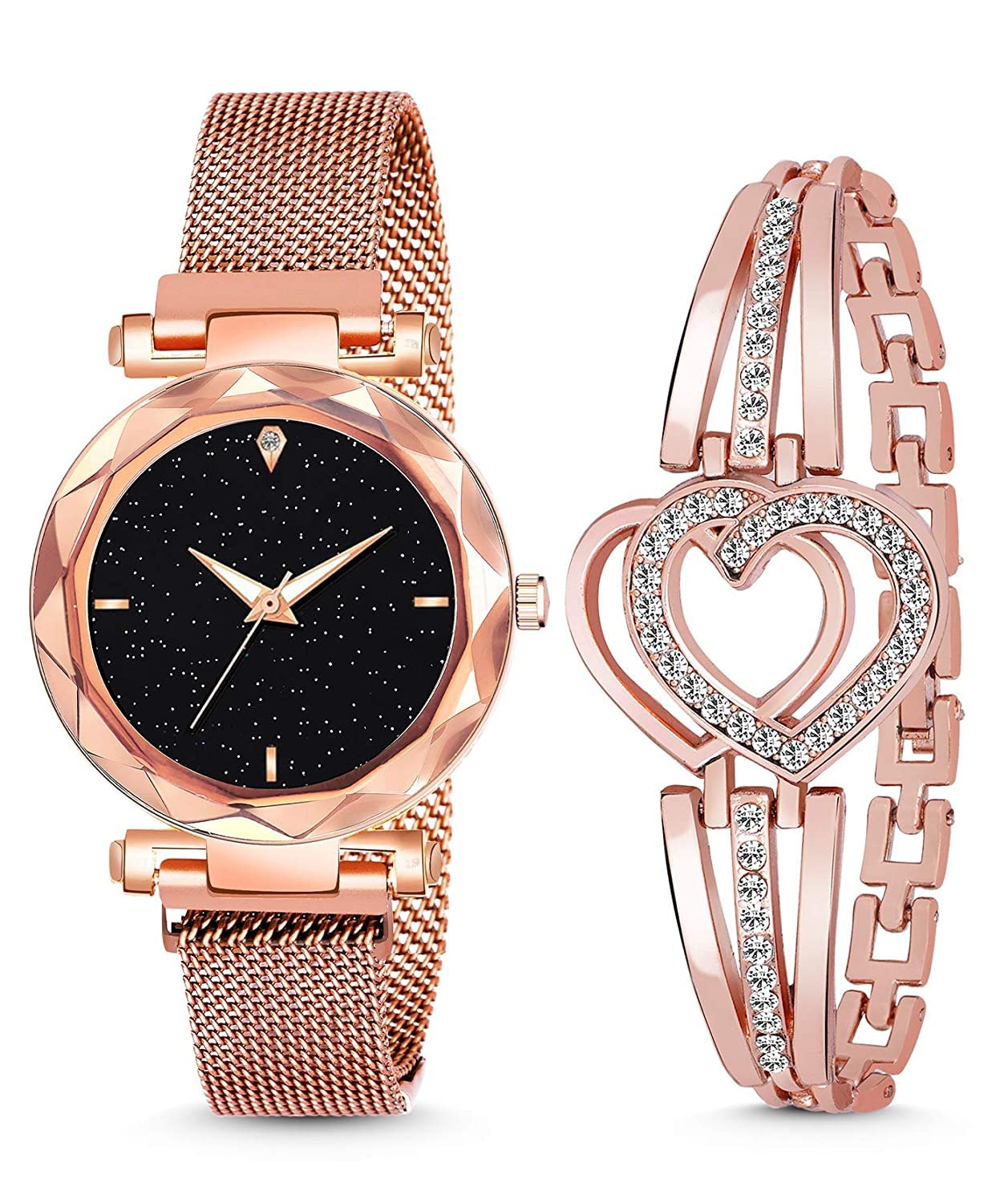 R1O Branded Analogue Diamond Studded Black Dial Magnet Watch with Gift Amazing Bracelet for Women analoug Watch or Girls and Watch for Girl or Women (Combo of 3) (B09MRR3JHT) Amazon Price History, Amazon Price Tracker