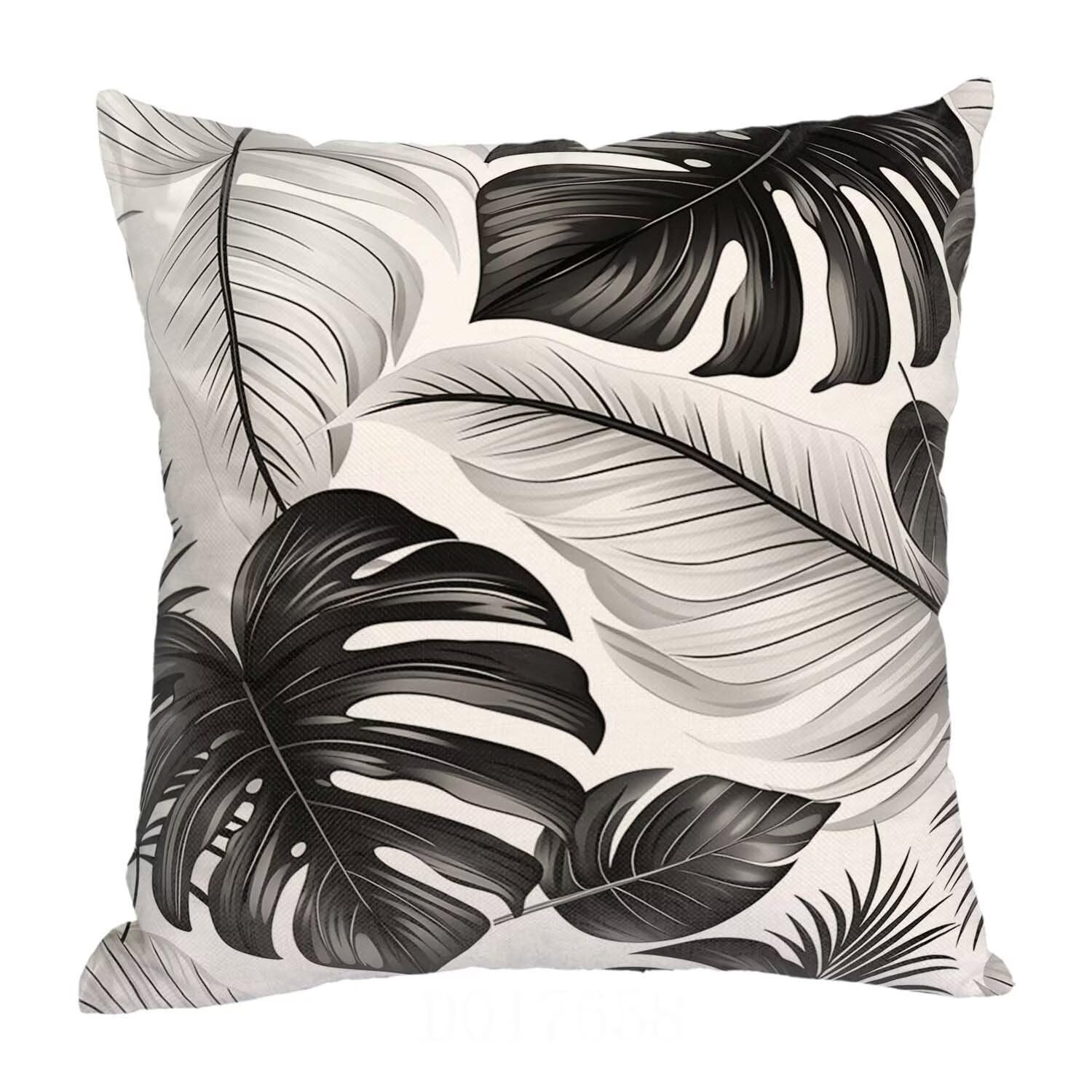 Fundas Cojines SuavesHojas Tropicales Fundas Cojines Cuadradas Suaves Funda Almohada Cojines Suaves Sillas Jardin para Oficina Jardín Cama Sofá Banco Juego de 4 Funda Cojin En Blanco Y Negro mu-433