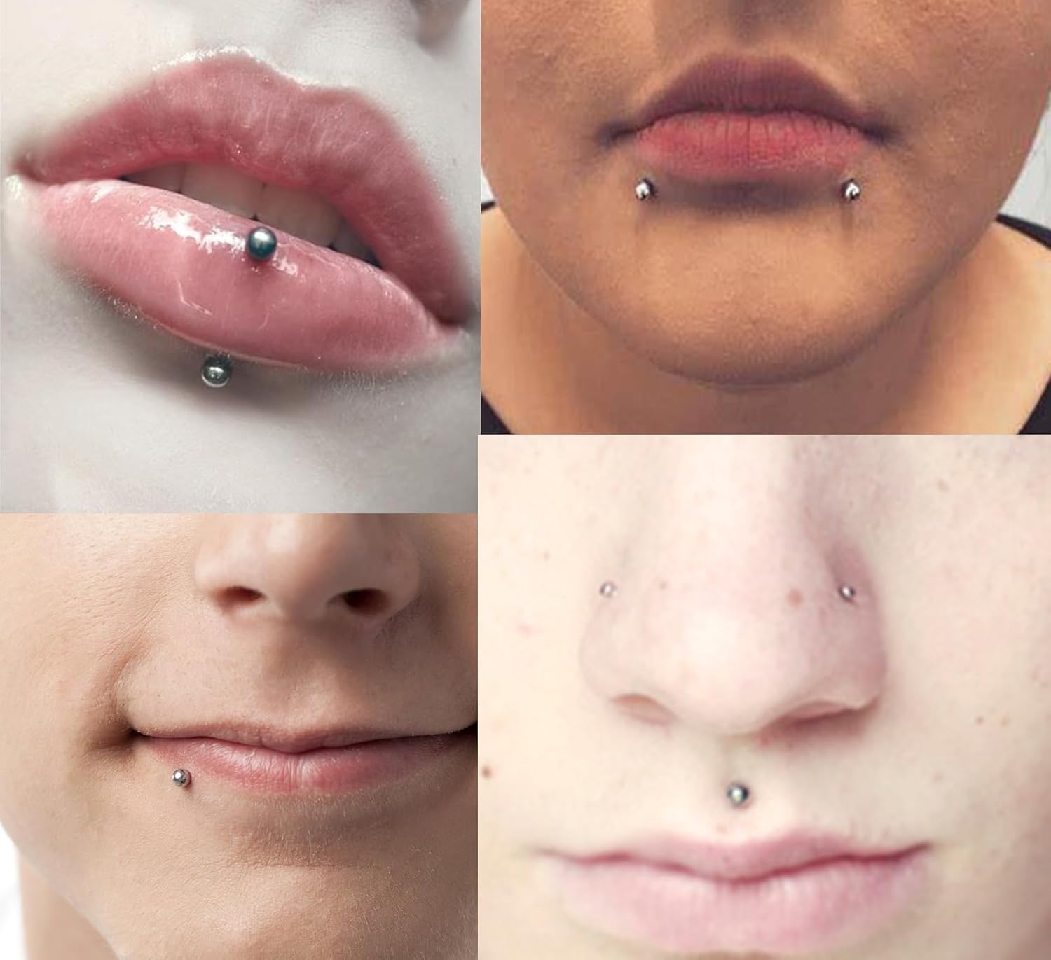 QWALIT Fake Lip Ring Fake Lip Piercing Fake Piercings Fake Nose Ring Hoop Fake Face Piercing Fake Lip Stud Fake Nose Stud Stick on Fake Eyebrow Piercing Fake Eyebrow Ring Fake Piercing Balls Silver