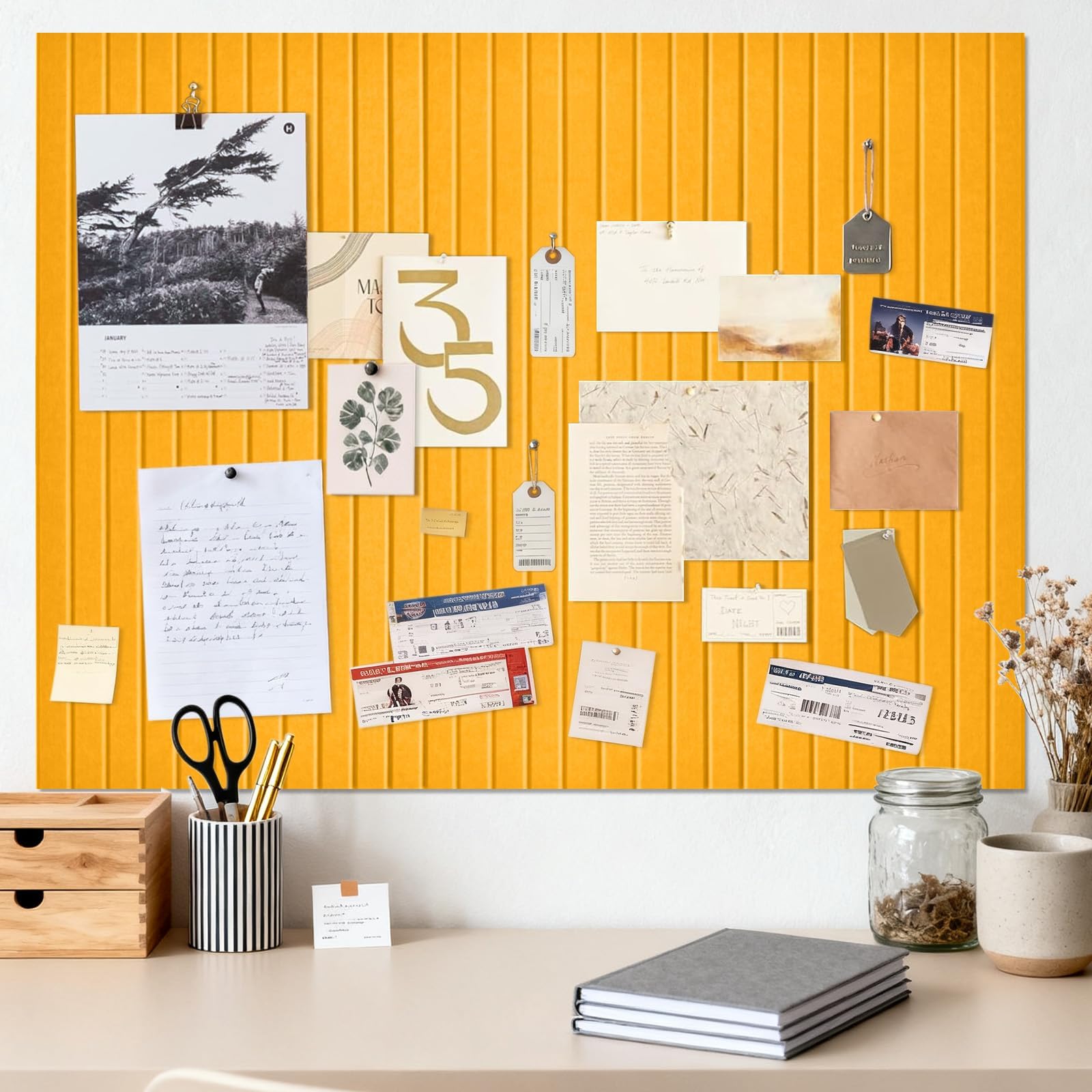 Large Felt Notice Board Orange Yellow Self-Adhesive 90 x 120 cm Cork 0.9 cm Thick Vision Board Set, Photo Wall Cork Board Pegboard Memo Board Felt Panels Pin Board Modern for Office Kitchen Children's โ image 1
