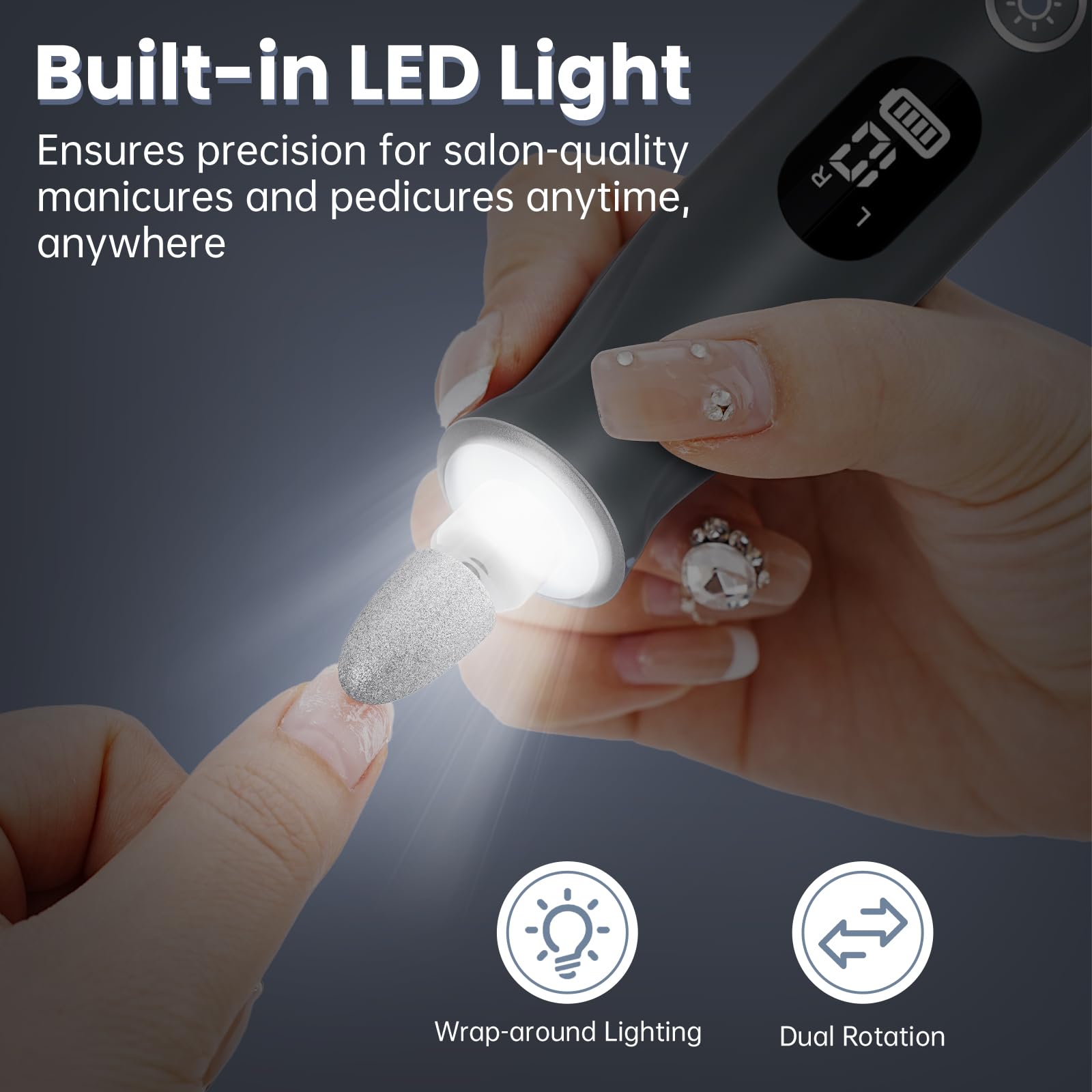 Trapano elettrico per unghie, senza fili, 2000 mAh, ricaricabile, portatile, 12 in 1, kit per unghie spesse, 10 velocità, per manicure professionale e pedicure per la cura delle unghie naturali delle