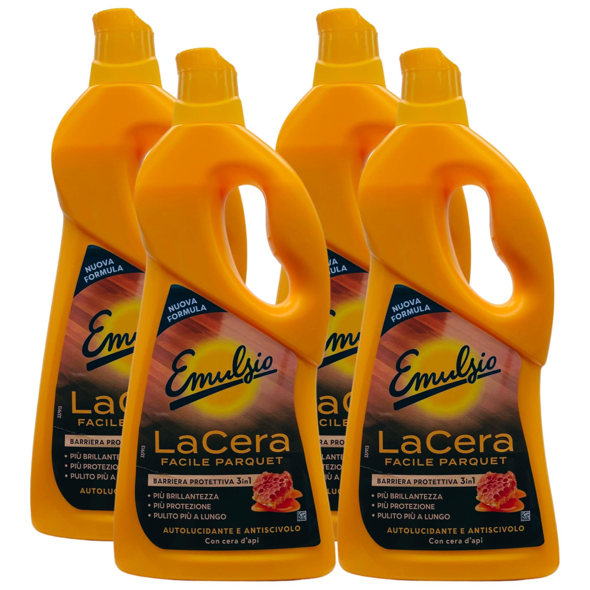 Cera Facile PARQUET, Barriera Protettiva 3In1: Più Brillantezza, Protezione e Pulito Più a Lungo. Autolucidante e Antiscivolo, Con Cera D'Api 725ml (4 Unità)